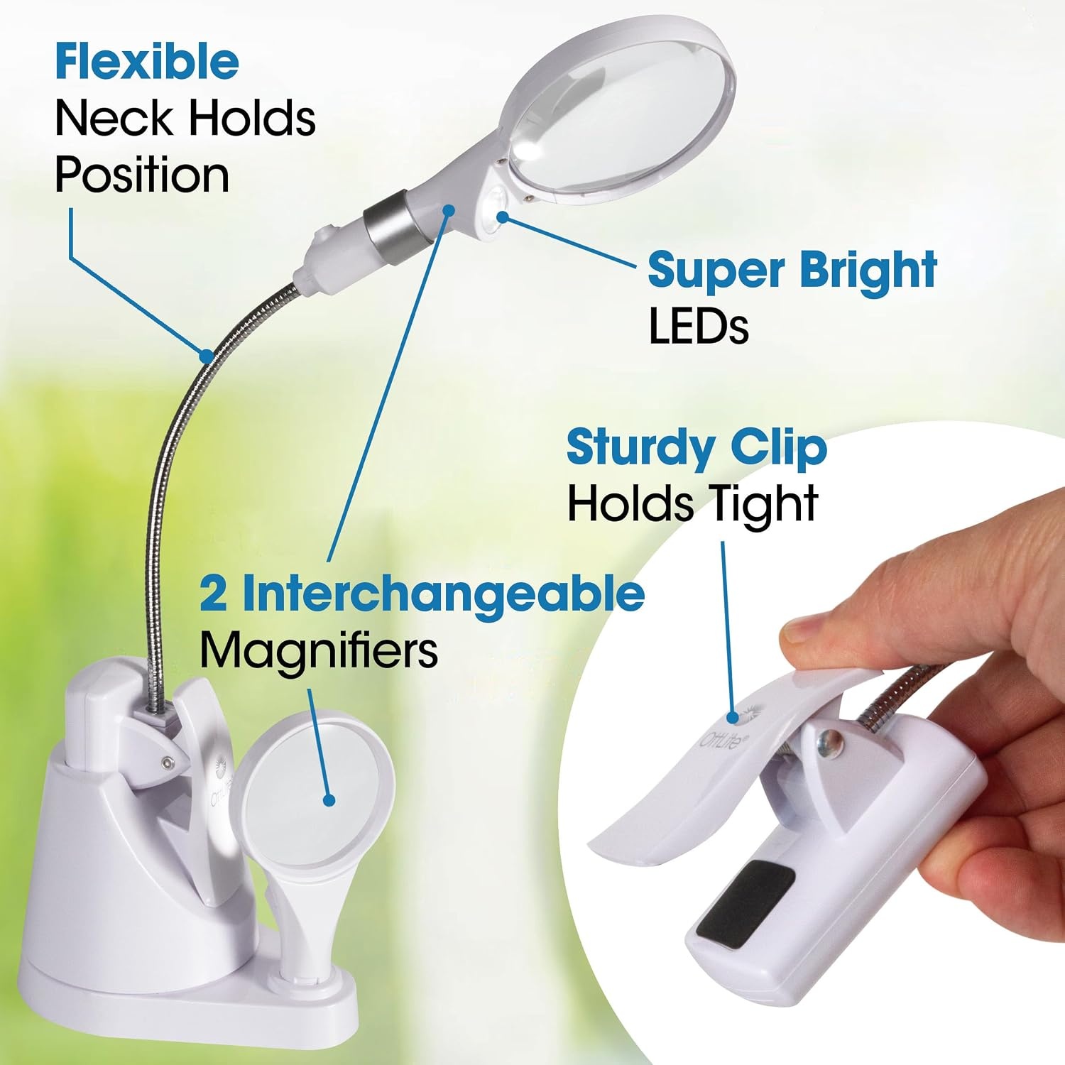 image:imageOttLite 15900C LED Clip and Freestanding Magnifier Lamp White