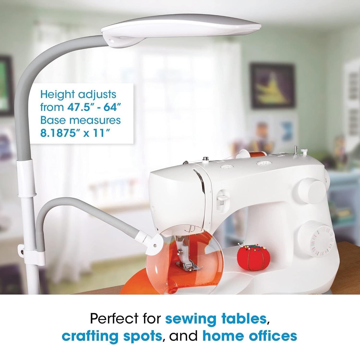 image:imageOttLite 18w EasyView Standing Floor Lamp with Optical Grade 3X Magnifier Attachment Arm amp Flexible Neck Wide Wing Shade with Modern Design for Crafting Work Office Dorm Room Sewing amp ReadingLED White