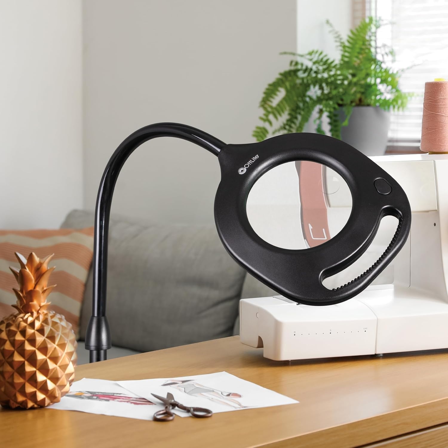 image:imageOttLite 2in1 LED Magnifier Floor amp Table Light Clearsun Silver RetailBlack ClearSun