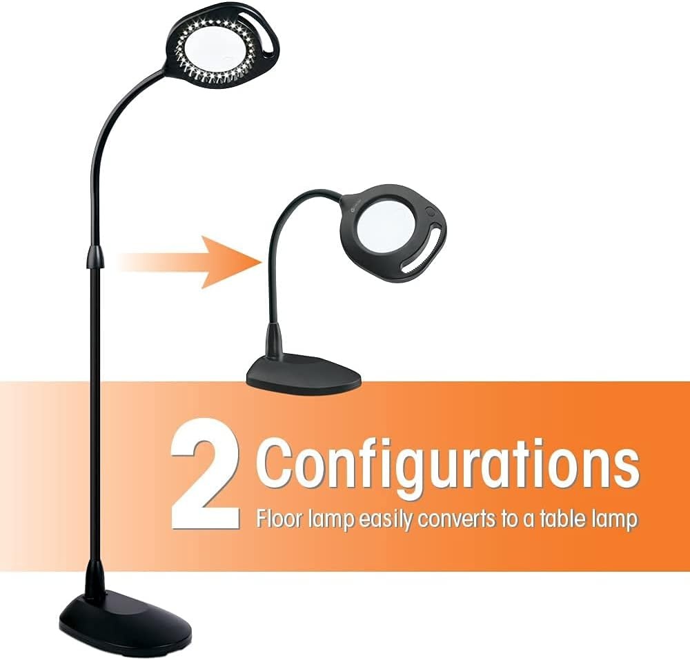 image:imageOttLite 2in1 LED Magnifier Floor amp Table Light Clearsun Silver RetailBlack