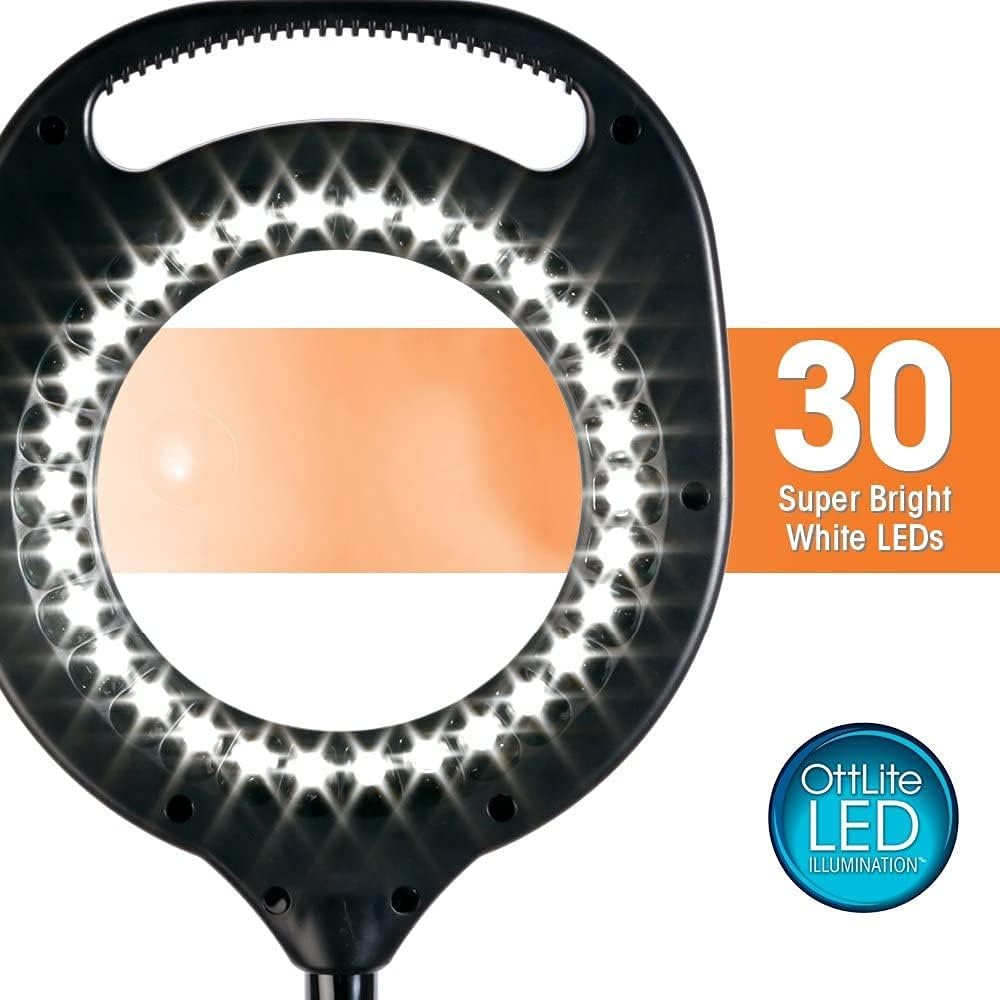 image:imageOttLite 2in1 LED Magnifier Floor amp Table Light Clearsun Silver RetailBlack