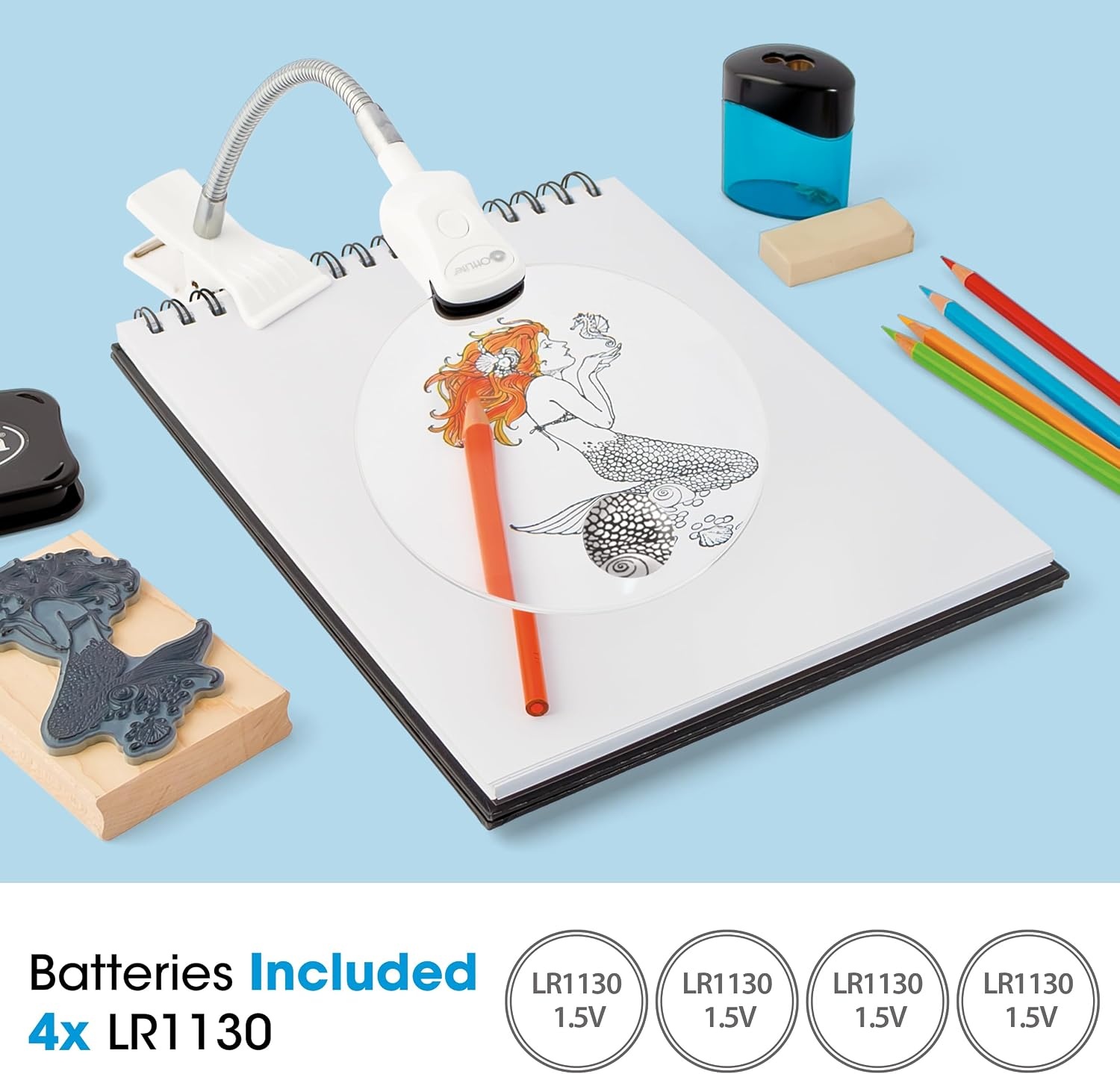 image:imageOttLite 5Inch LED Magnifier with Clip and Stand 2X Magnification Rimless Lens Batteries Included Great for Crafting Cross Stitch and Reading