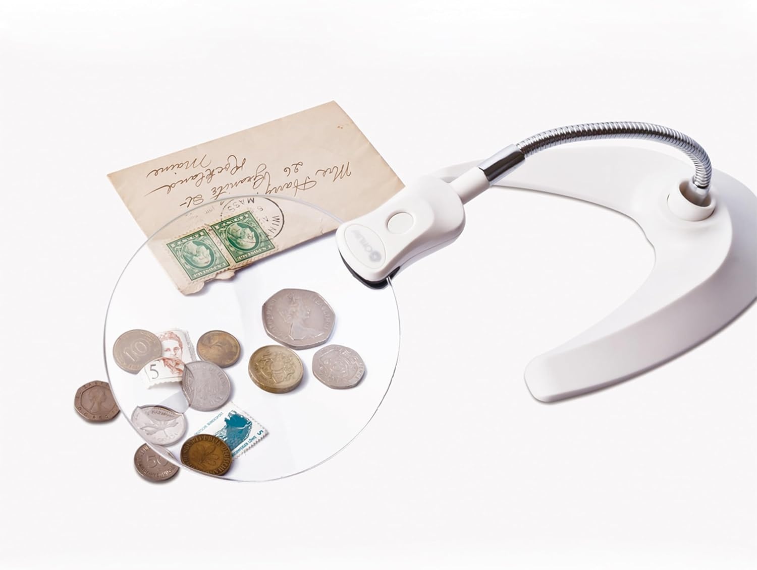 image:imageOttLite 5Inch LED Magnifier with Clip and Stand 2X Magnification Rimless Lens Batteries Included Great for Crafting Cross Stitch and Reading