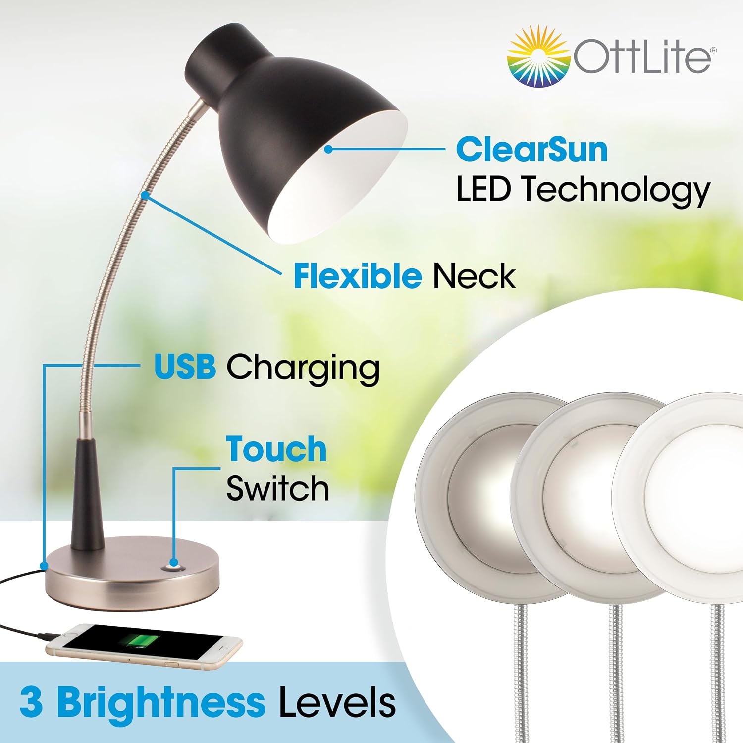image:imageOttLite Adjust LED Desk Lamp with 21A USB Port Portable Adjustable Desk Light