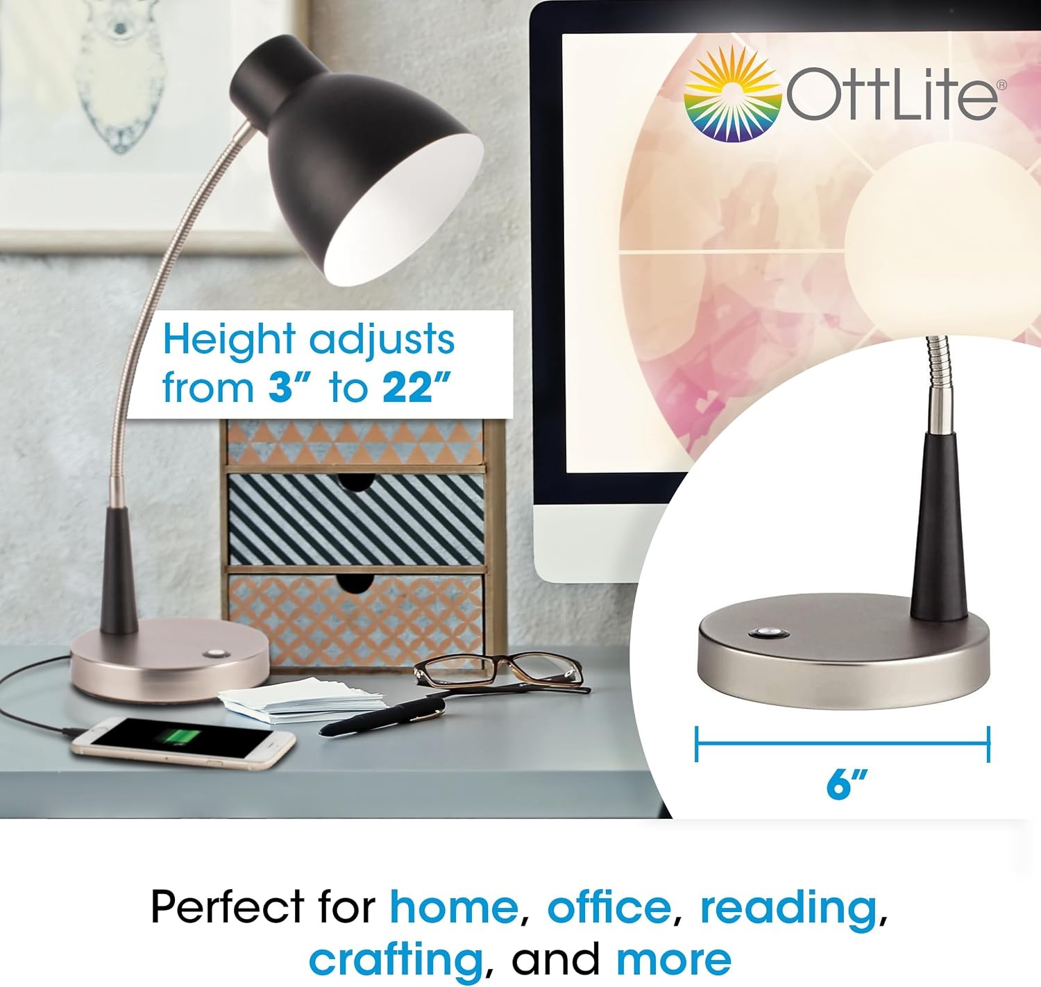 image:imageOttLite Adjust LED Desk Lamp with 21A USB Port Portable Adjustable Desk Light