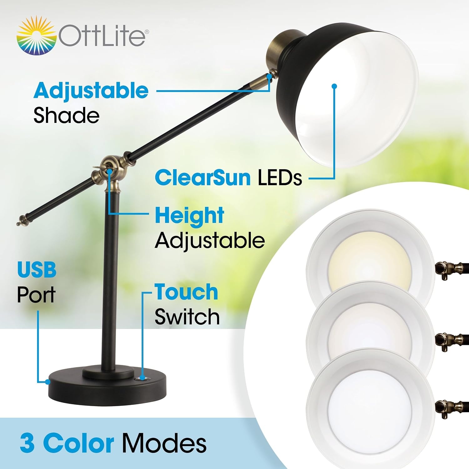 image:imageOttLite Balance LED Desk Lamp with USB Port Modern Adjustable Desk Light