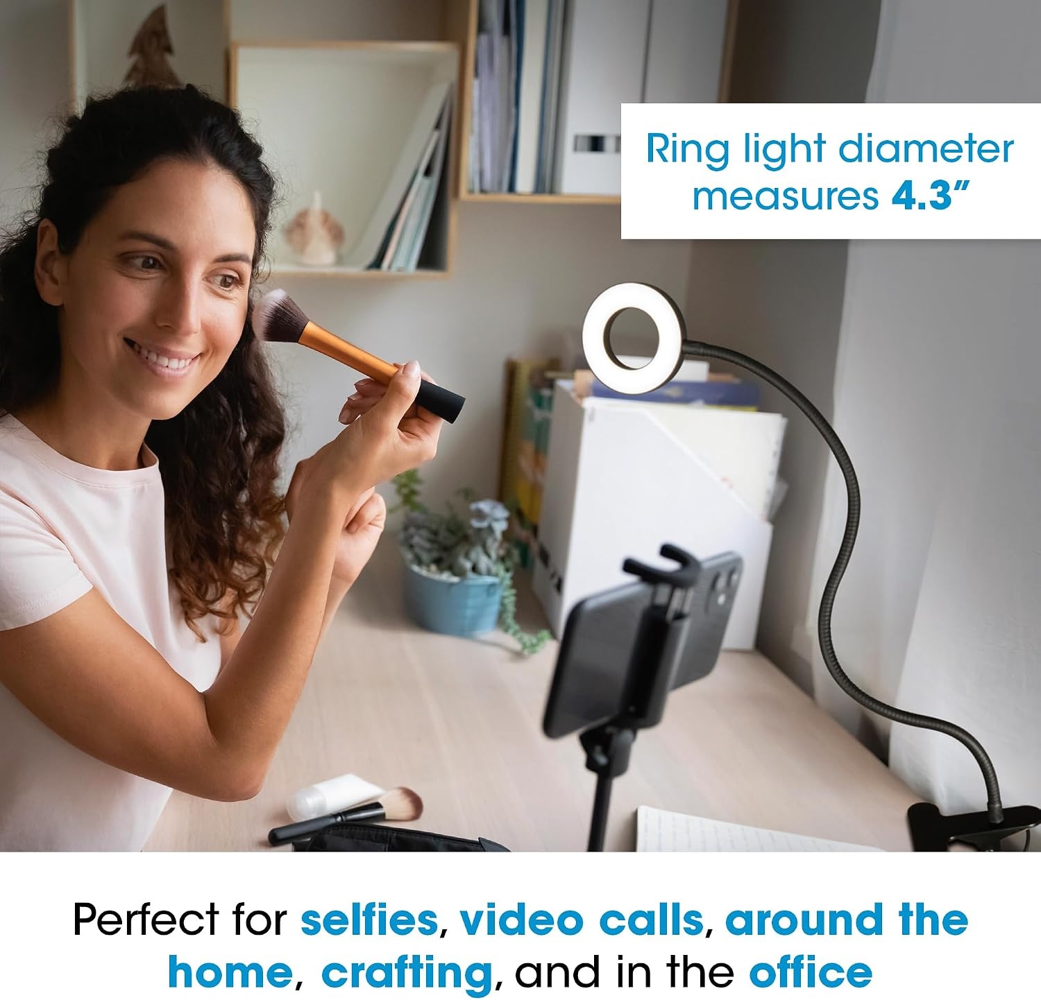 image:imageOttLite Capture ClipOn LED Desk Lamp and Ring Light for Desk Use for Reading Selfie for Computer ClearSun LED Technology Dimmable with 3 Color ModesBlack ClipOn Light