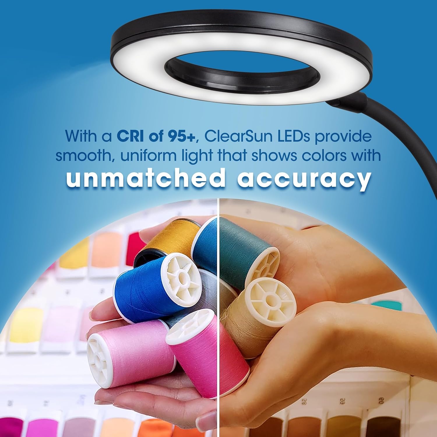 image:imageOttLite Capture ClipOn LED Desk Lamp and Ring Light for Desk Use for Reading Selfie for Computer ClearSun LED Technology Dimmable with 3 Color ModesBlack Desk Light