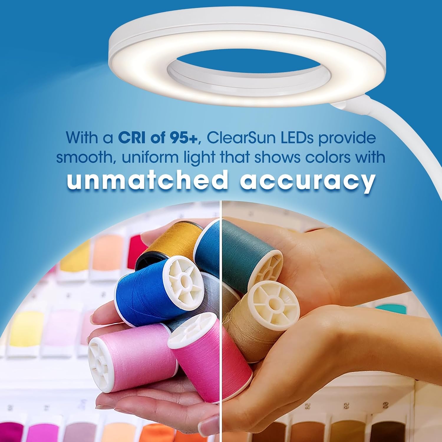 image:imageOttLite Capture ClipOn LED Desk Lamp and Ring Light for Desk Use for Reading Selfie for Computer ClearSun LED Technology Dimmable with 3 Color ModesWhite Desk Light