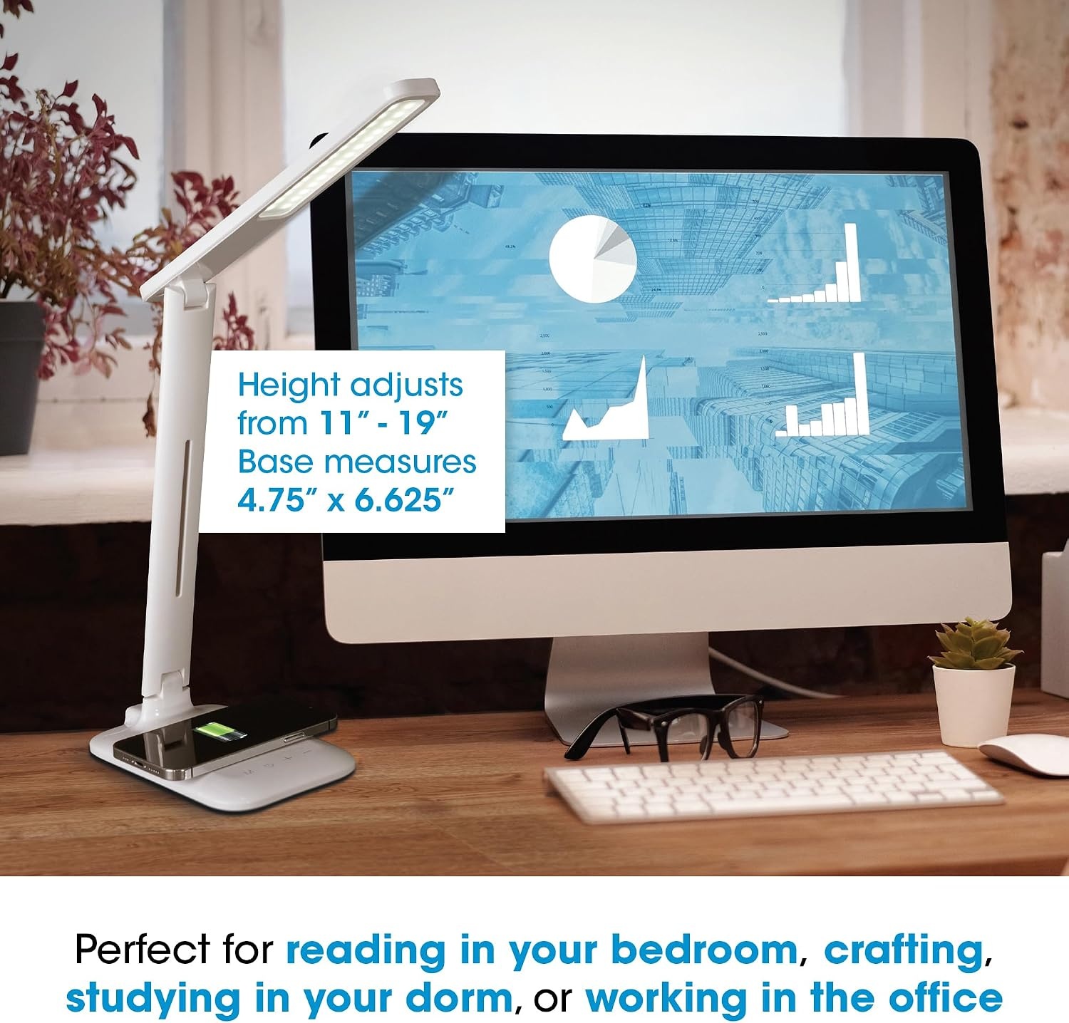 image:imageOttLite Charge Up LED Desk Lamp with Wireless Charging amp ClearSun LED Technology 3 Color Temperature Modes Adjustable Neck Task Lamp for Home Reading Office amp Dorms