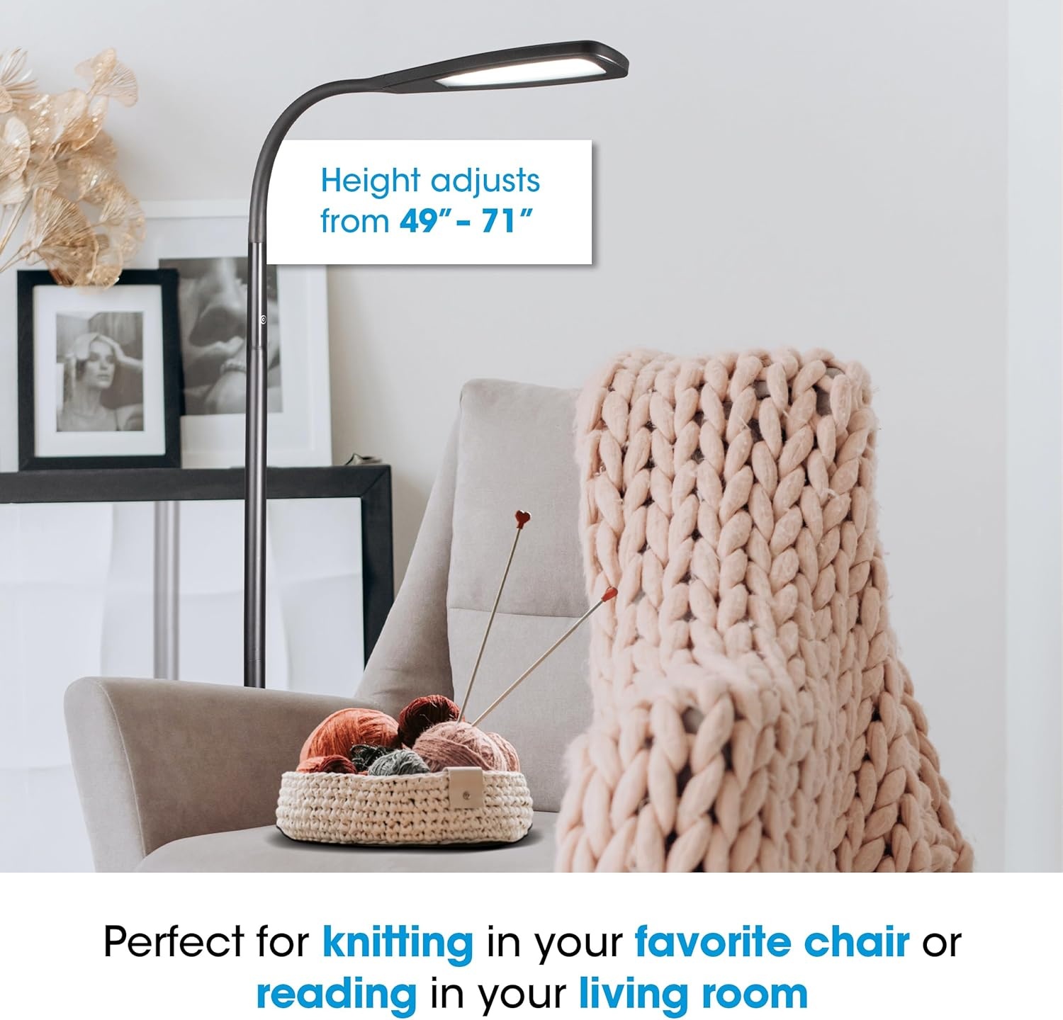 image:imageOttLite ClearSun Flex LED Floor Lamp with LED Technology Touch Activated Controls Adjustable Neck Smart Memory Feature Great for Office Home Dorm Bedroom College amp Living RoomBlack