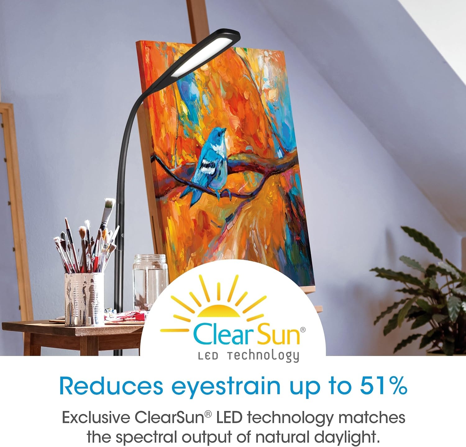 image:imageOttLite ClearSun Flex LED Floor Lamp with LED Technology Touch Activated Controls Adjustable Neck Smart Memory Feature Great for Office Home Dorm Bedroom College amp Living RoomBlack
