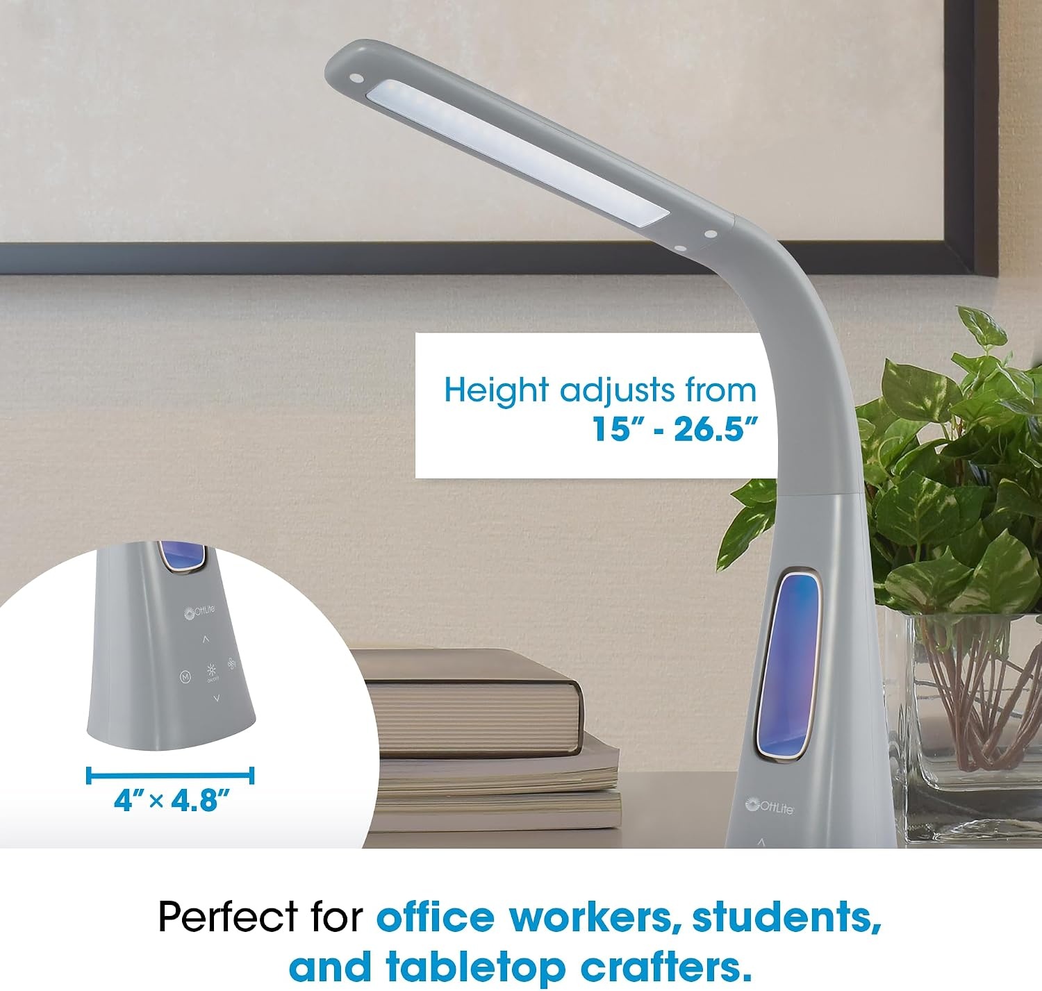 image:imageOttLite Cool Breeze LED Lamp with Bladeless Fan 3 Speed Options amp 5 Brightness Settings with Energy Efficient Natural Daylight LEDs Desktop Table or Nightstand Lamp for Studying or ReadingGray