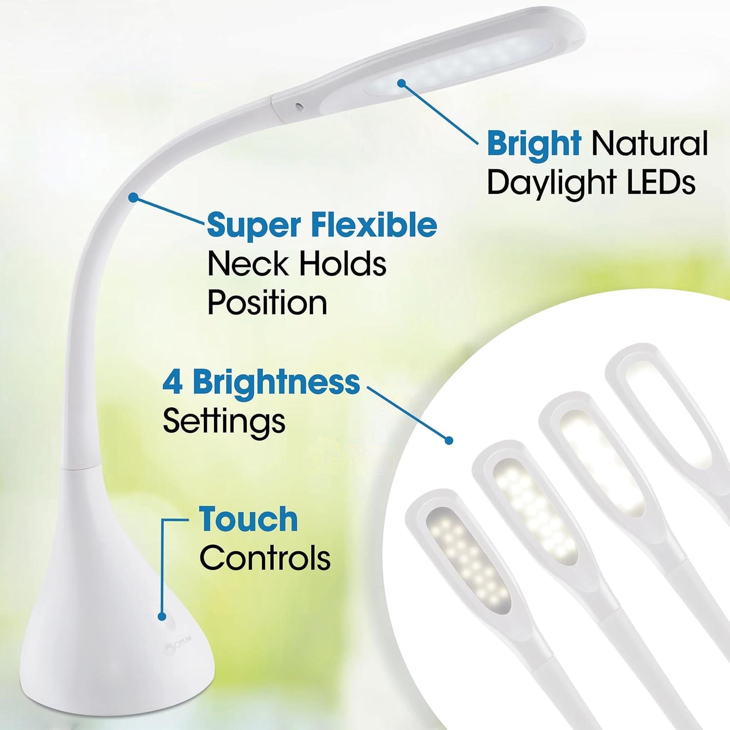 image:imageOttLite Creative Curves LED Desk Lamp with Adjustable Neck Dimmable with 4 Brightness Settings amp Energy Efficient Natural Daylight LEDs for Home Office Computer Desk amp DormsWhite