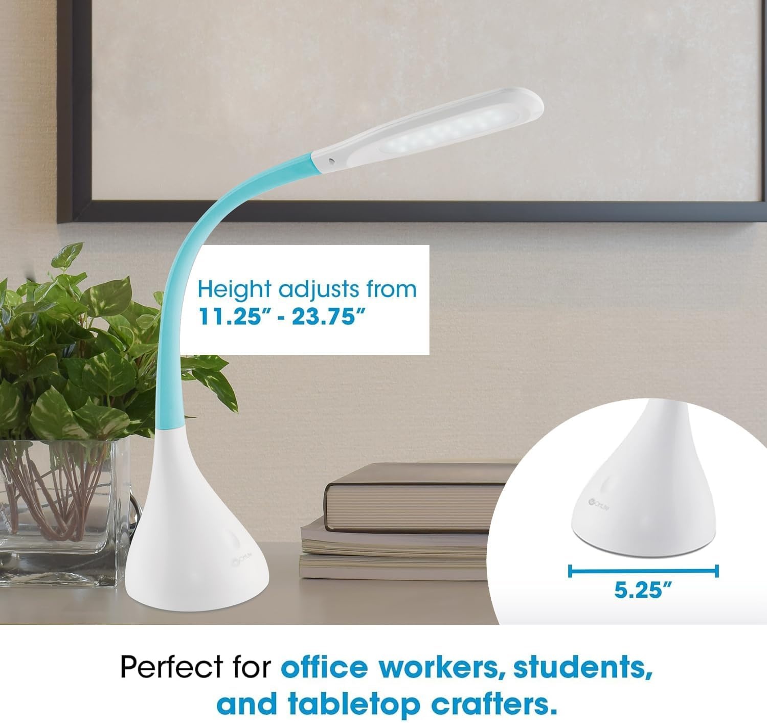 image:imageOttLite Creative Curves LED Desk Lamp with Adjustable Neck Dimmable with 4 Brightness Settings amp Energy Efficient Natural Daylight LEDs for Home Office Computer Desk amp DormsWhiteBlue