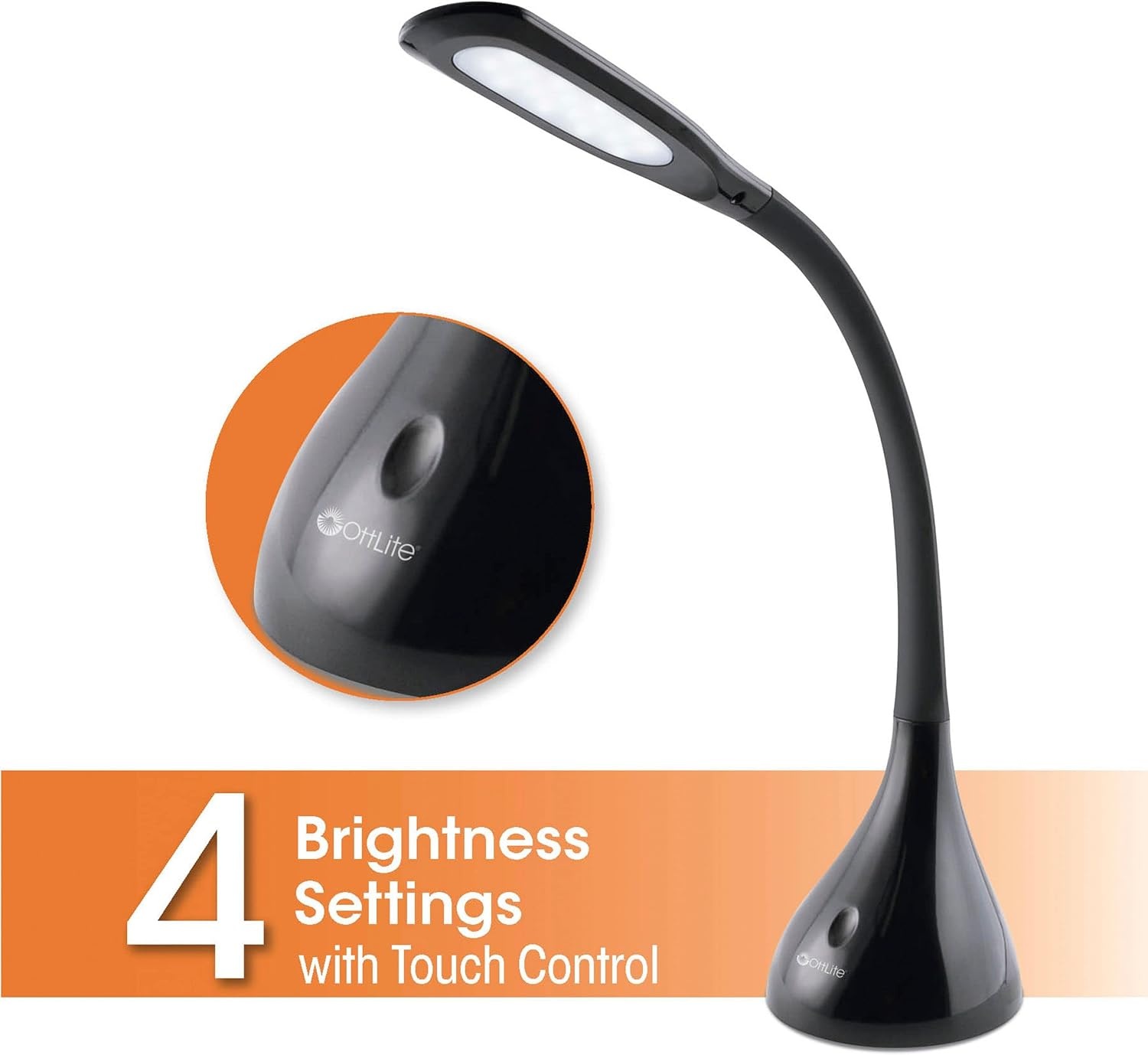 image:imageOttLite Creative Curves LED Desk Lamp with Adjustable Neck Dimmable with 4 Brightness Settings amp Energy Efficient Natural Daylight LEDs for Home Office Computer Desk amp DormsBlack