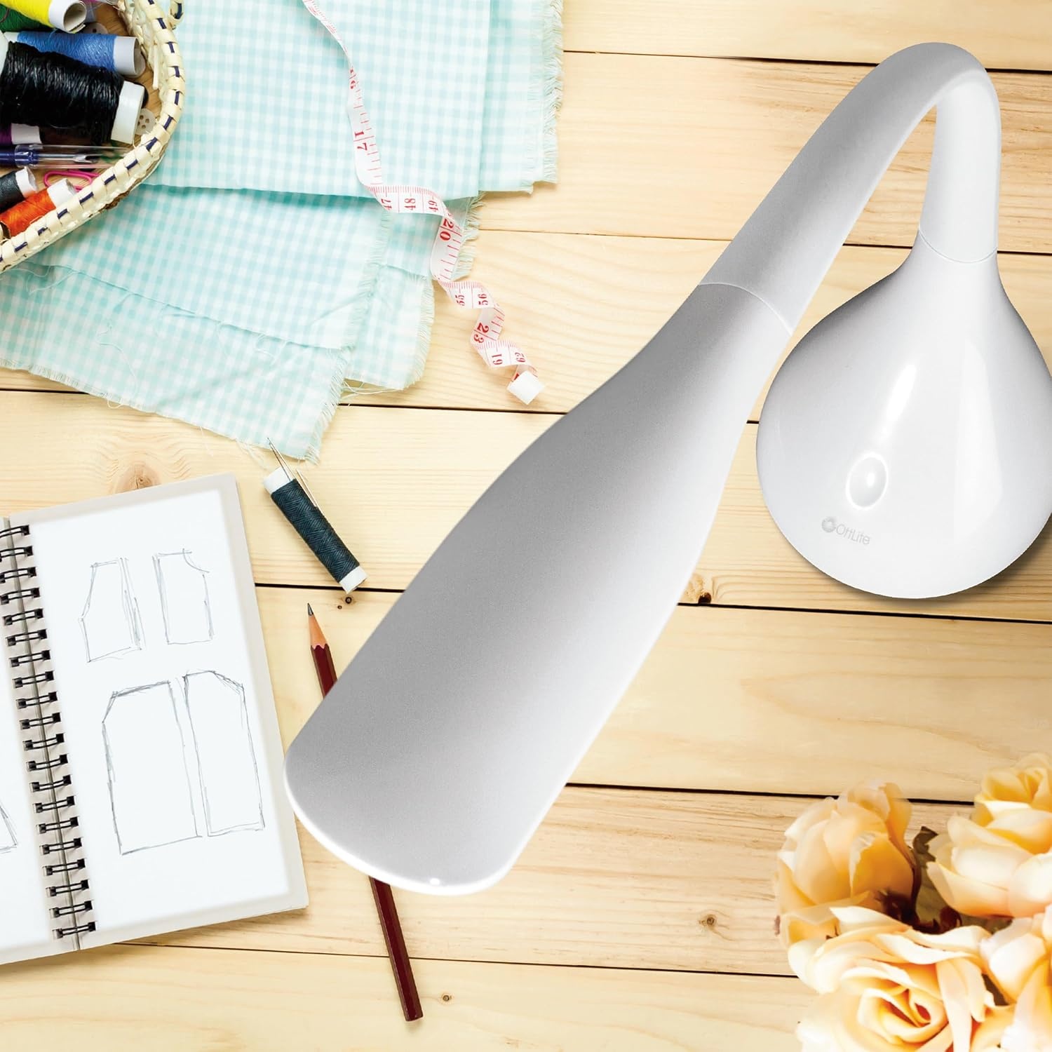 image:imageOttLite Creative Curves LED Desk Lamp with Adjustable Neck Dimmable with 4 Brightness Settings amp Energy Efficient Natural Daylight LEDs for Home Office Computer Desk amp DormsWhite