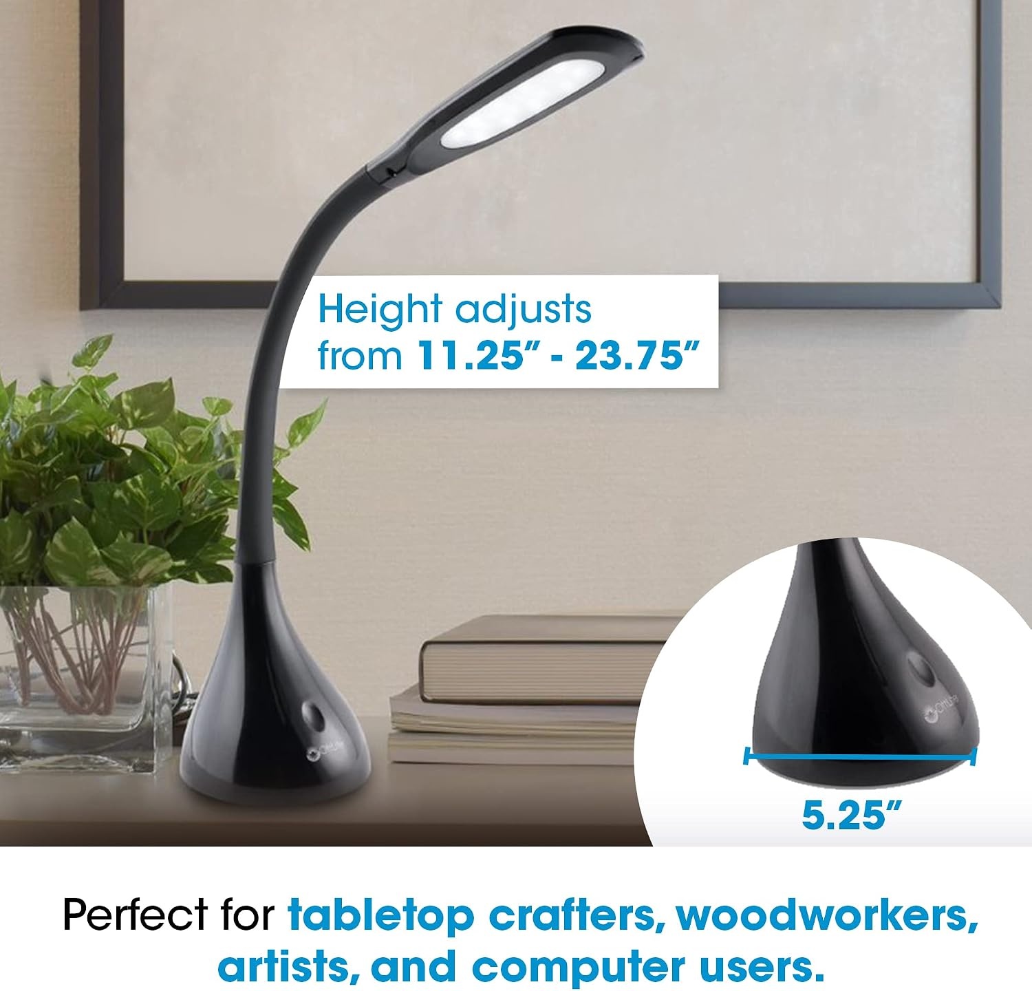 image:imageOttLite Creative Curves LED Desk Lamp with Adjustable Neck Dimmable with 4 Brightness Settings amp Energy Efficient Natural Daylight LEDs for Home Office Computer Desk amp DormsBlack