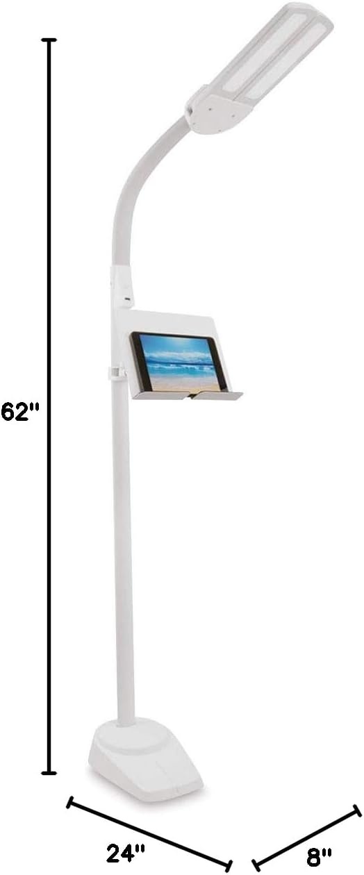 image:imageOttLite Dual Shade LED Standing Floor Lamp with Adjustable Stand Wide Range of Illumination with Builtin 21A USB Charging Port and Flexible Neck 4 Brightness Settings for Reading amp StudyingWhite