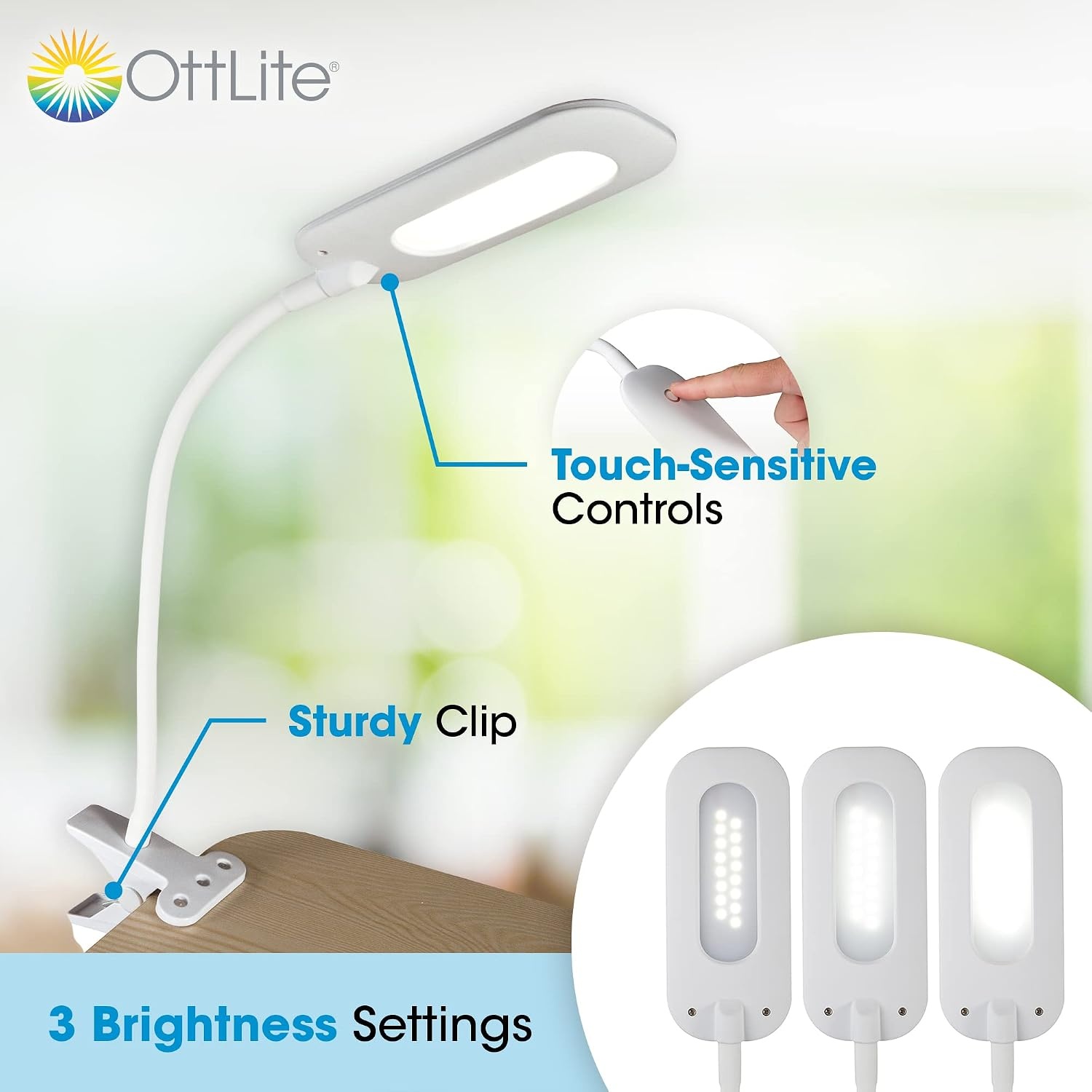 image:imageOttLite Flexible Soft Touch LED Clip Lamp with ClearSun LED Technology Sturdy Clip Light is Dimmable amp Flexible TravelFriendly amp Portable Reading Lamp for Home Desks Tables amp Bookshelves