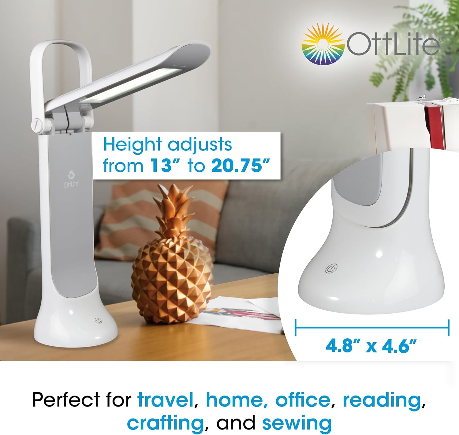 image:imageOttLite Folding Task Lamp Black MultiPosition Shade FoldUp Design Portable Handle Low Heat Low Glare Illumination Fits Desks amp WorkstationsLED White