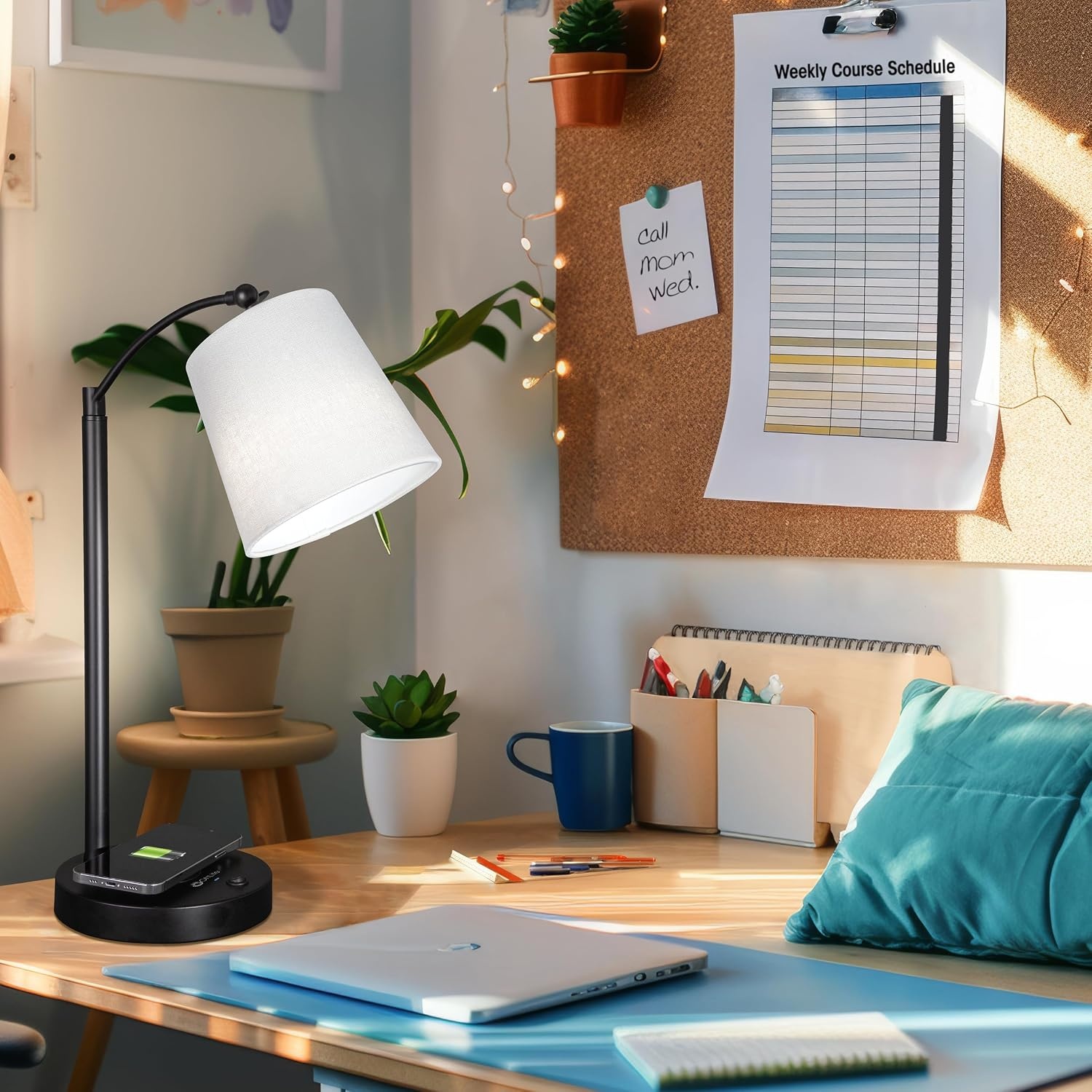 image:imageOttLite Good Housekeeping Shaded LED Desk Lamp with Wireless Charging Pad Designed to Reduce Eyestrain Adjustable Shade Replaceable ClearSun LED Bulb Crafting Reading Light Desk Lamp