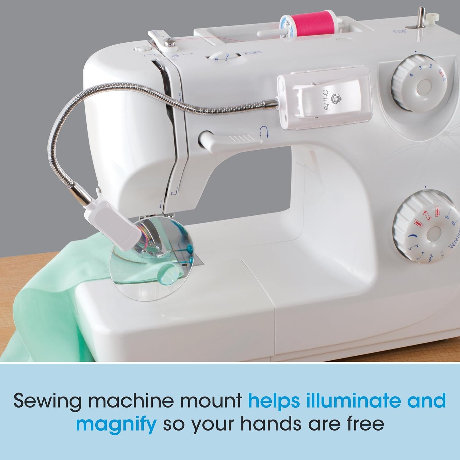 image:imageOttLite LED 2 in 1 Sewing Machine Light Clip Lamp Sewing Machine Lamp Lighted 3X Optical Grade Magnifier 5X Spot Viewer Great for Home Workshop BlueWhite