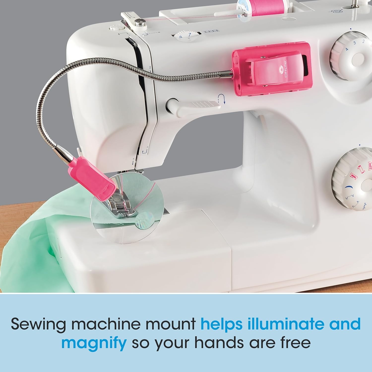 image:imageOttLite LED 2 in 1 Sewing Machine Light Clip Lamp Sewing Machine Lamp Lighted 3X Optical Grade Magnifier 5X Spot Viewer Great for Home Workshop BluePink