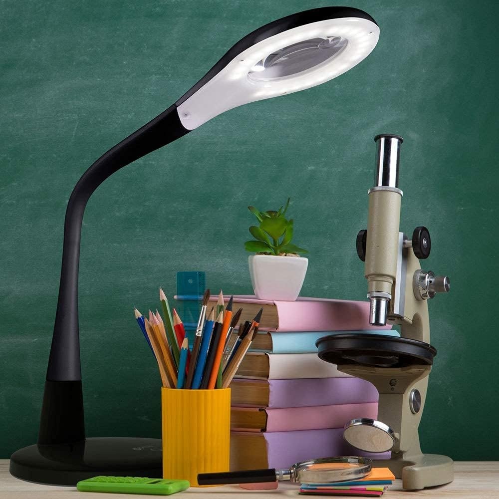 image:imageOttLite LED Desk Lamp with Adjustable Magnifier Prevention Series Designed to Reduce Eyestrain Adjustable Flexible Neck 4 Brightness Settings amp Touch Controls Crafting Reading amp StudyingBlack