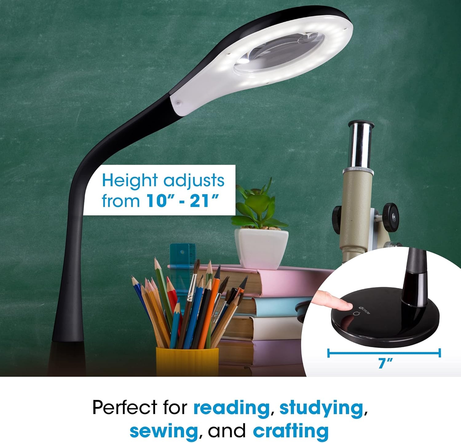 image:imageOttLite LED Desk Lamp with Adjustable Magnifier Prevention Series Designed to Reduce Eyestrain Adjustable Flexible Neck 4 Brightness Settings amp Touch Controls Crafting Reading amp StudyingBlack