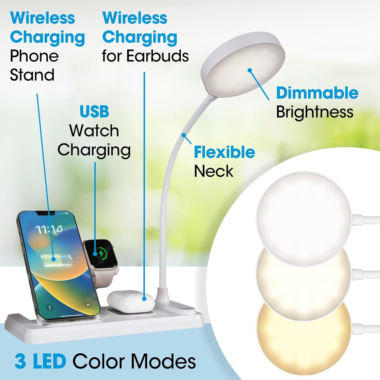 image:imageOttLite LED Desk Lamp with Charging Station MultiDevice Desk Lamp with Wireless Charger Book Light Table Lamp Reading Light Work Light Desk Lights for Home Office or Bedside
