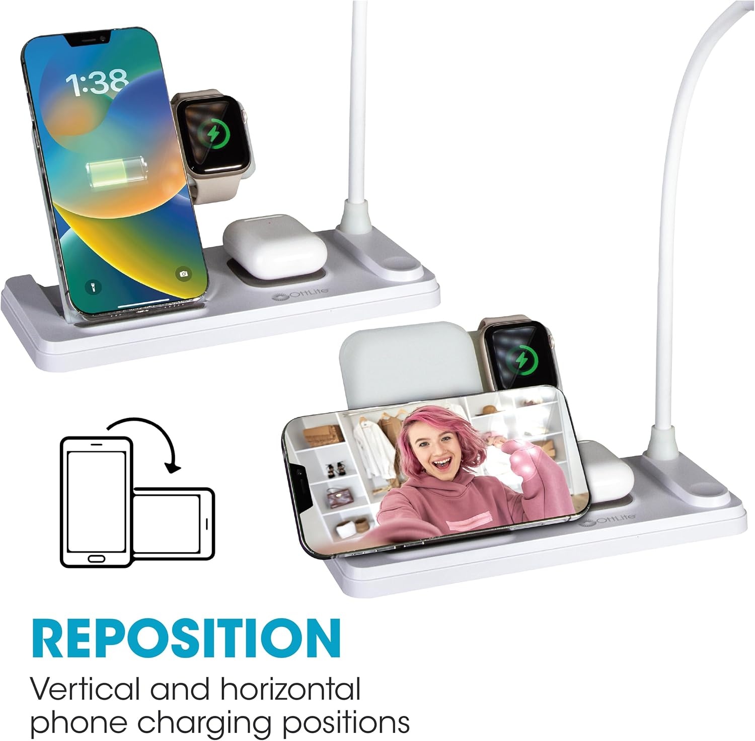 image:imageOttLite LED Desk Lamp with Charging Station MultiDevice Desk Lamp with Wireless Charger Book Light Table Lamp Reading Light Work Light Desk Lights for Home Office or Bedside