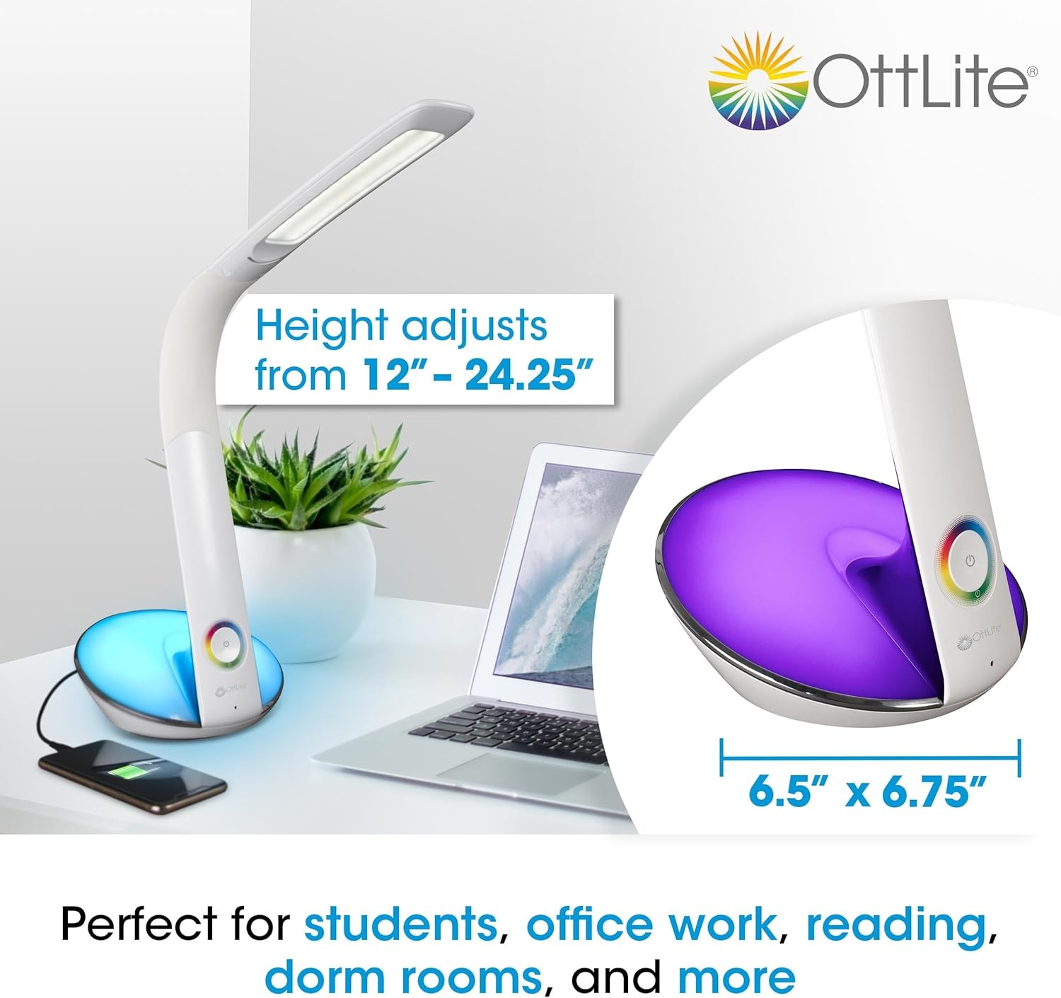 image:imageOttLite LED Desk Lamp with Color Changing Base and USB