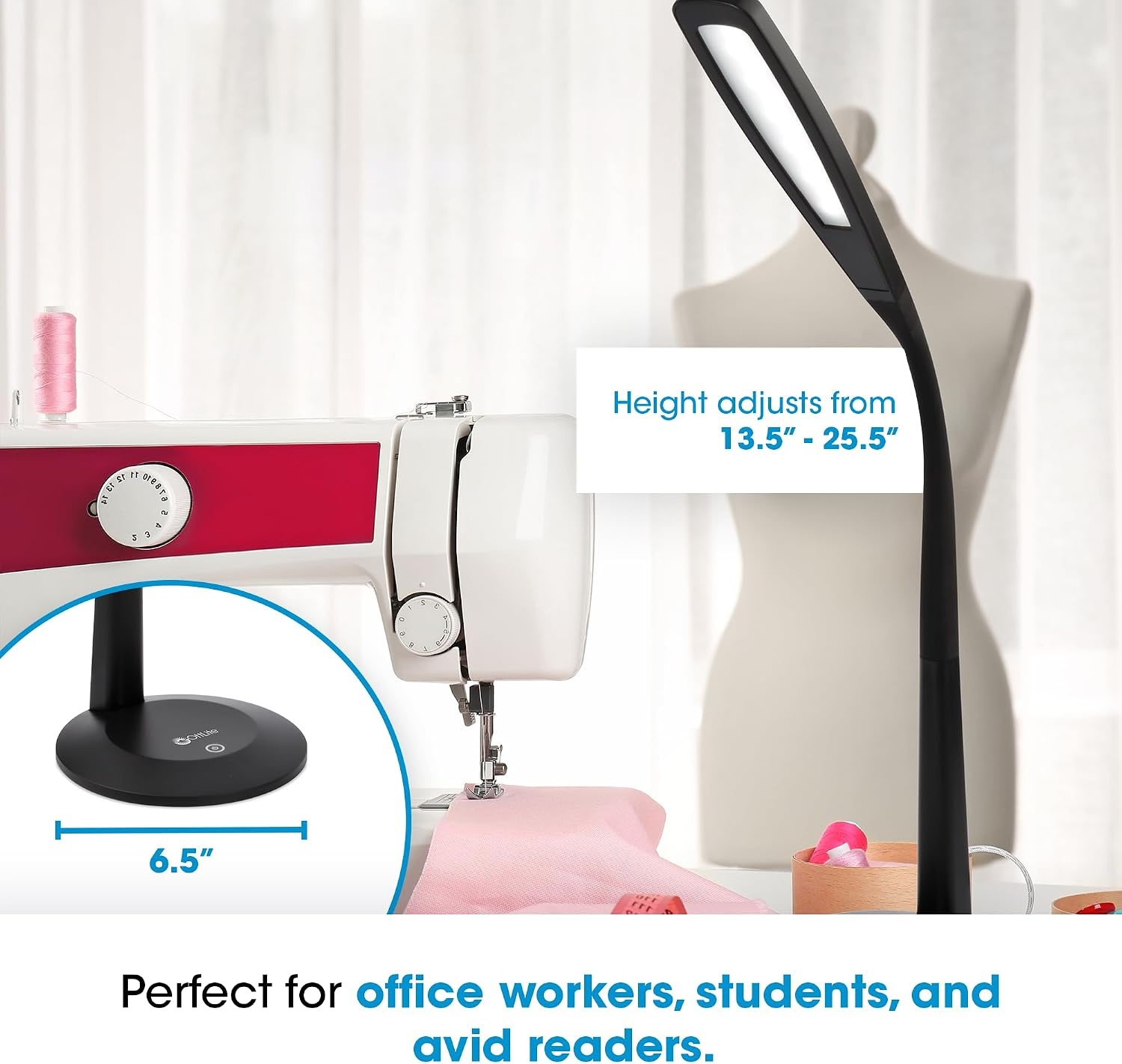 image:imageOttLite LED Desk Lamp with Flexible Neck Black Slim Desk Lamp with 3 Brightness Settings amp Touch Activated Controls EnergyEfficient Natural Daylight LEDs for Home Office Desk amp DormsBlack
