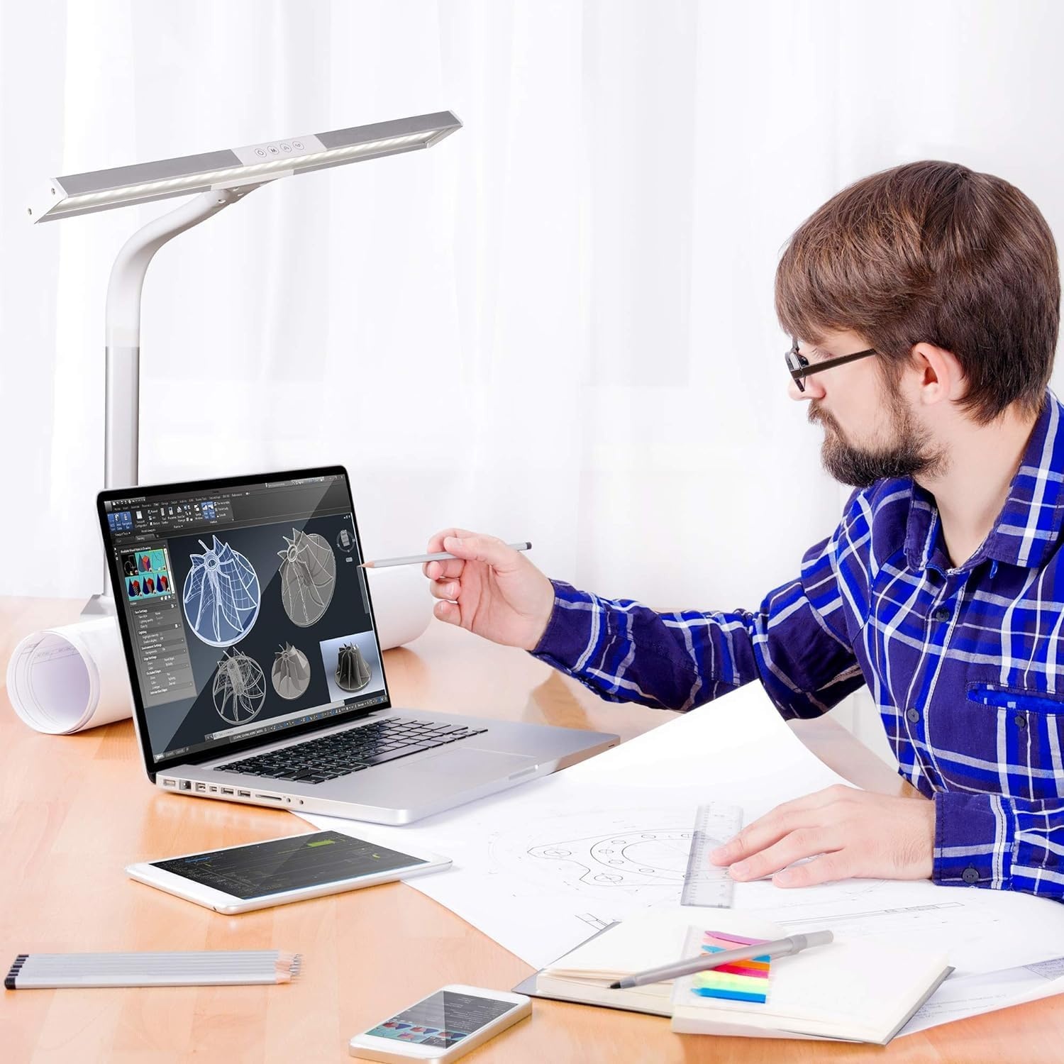image:imageOttLite LED Desk Lamp with Sturdy Clamp Extra Wide Lighting Dimmable with 5 Brightness Settings amp Energy Efficient Natural Daylight LEDs for Home Office Computer Desk Dorms amp WorkbenchSilver