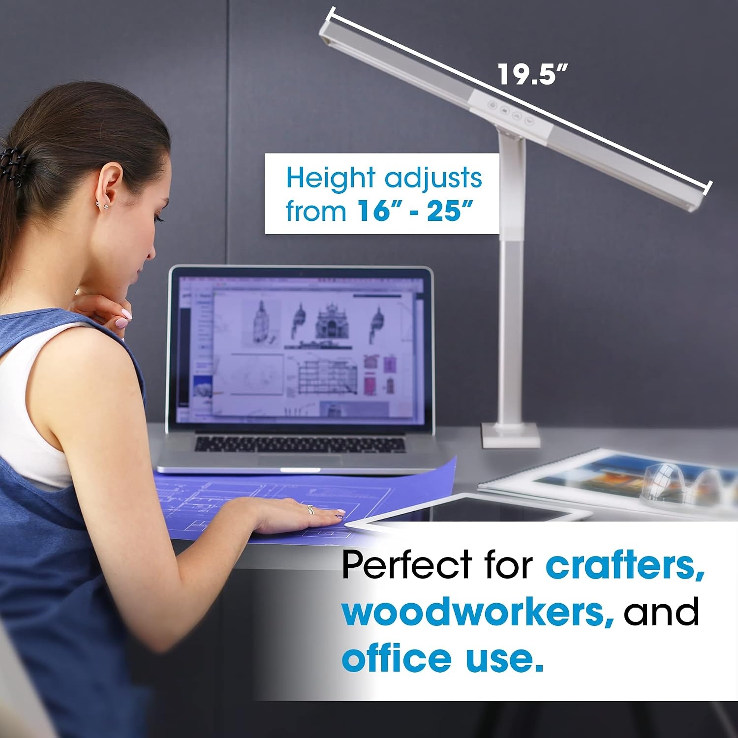 image:imageOttLite LED Desk Lamp with Sturdy Clamp Extra Wide Lighting Dimmable with 5 Brightness Settings amp Energy Efficient Natural Daylight LEDs for Home Office Computer Desk Dorms amp WorkbenchWhite
