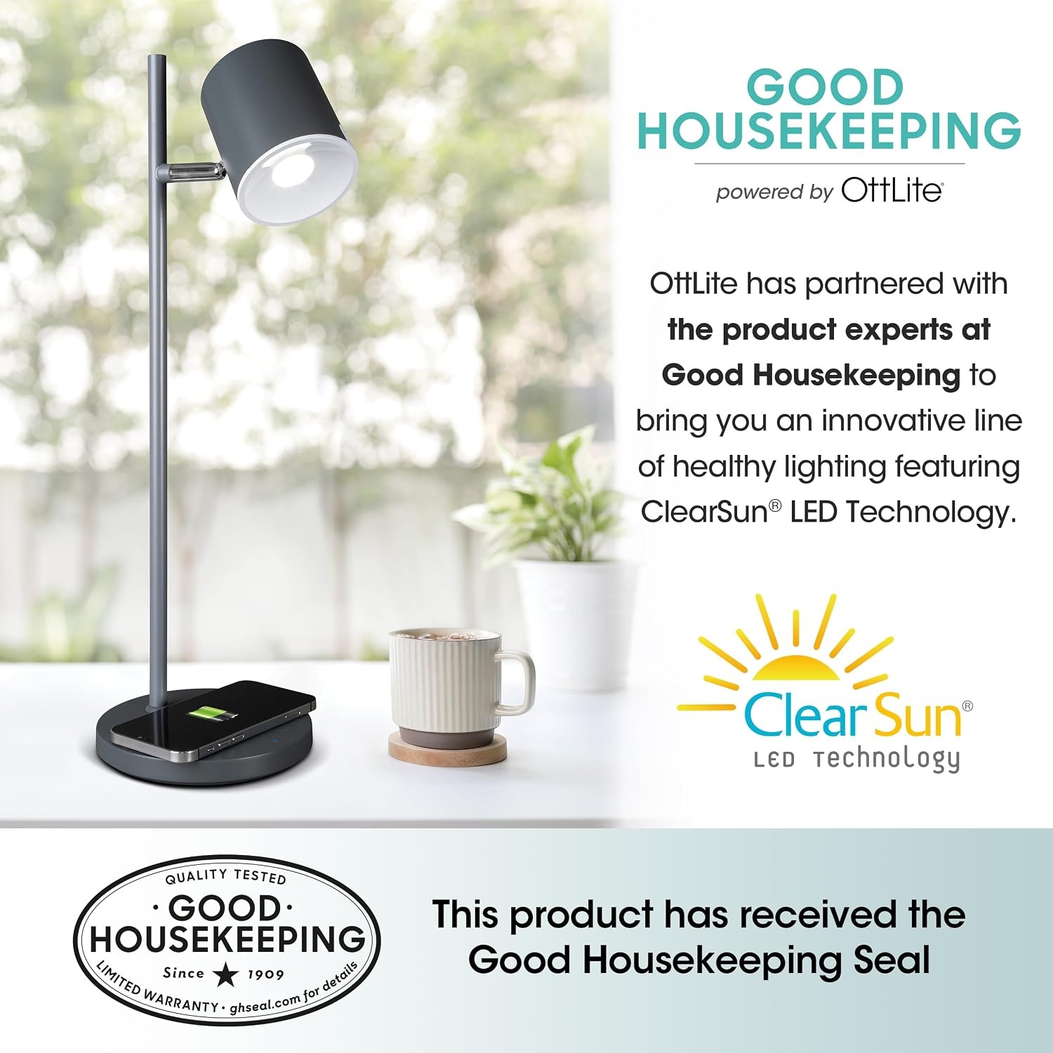 image:imageOttLite LED Desk Lamp with Wireless Charger Good Housekeeping Modern Book Light Reading Light Adjustable Dimmable Designed to Reduce Eyestrain Great Desk Lamps for Home Office