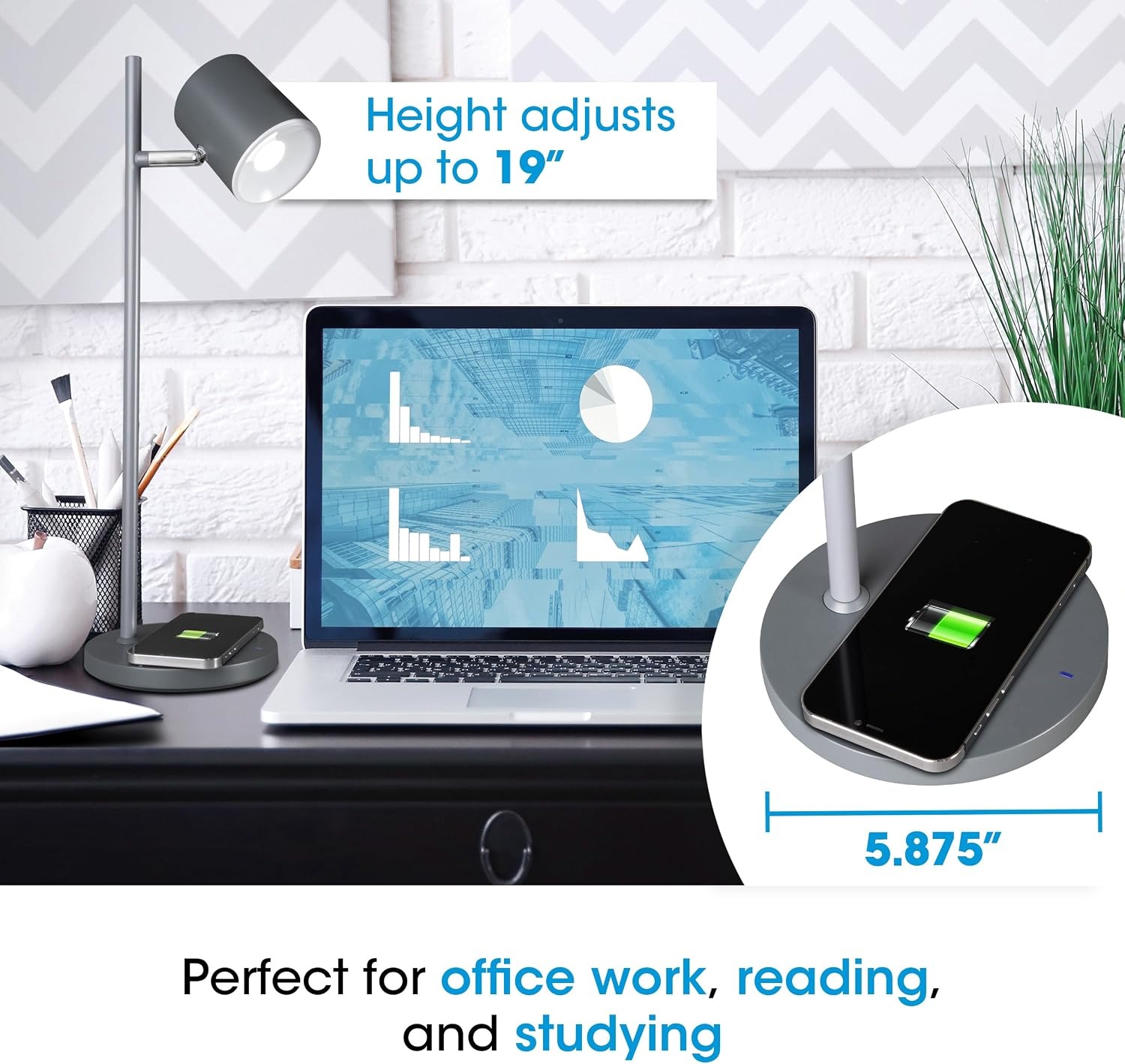 image:imageOttLite LED Desk Lamp with Wireless Charger Good Housekeeping Modern Book Light Reading Light Adjustable Dimmable Designed to Reduce Eyestrain Great Desk Lamps for Home Office