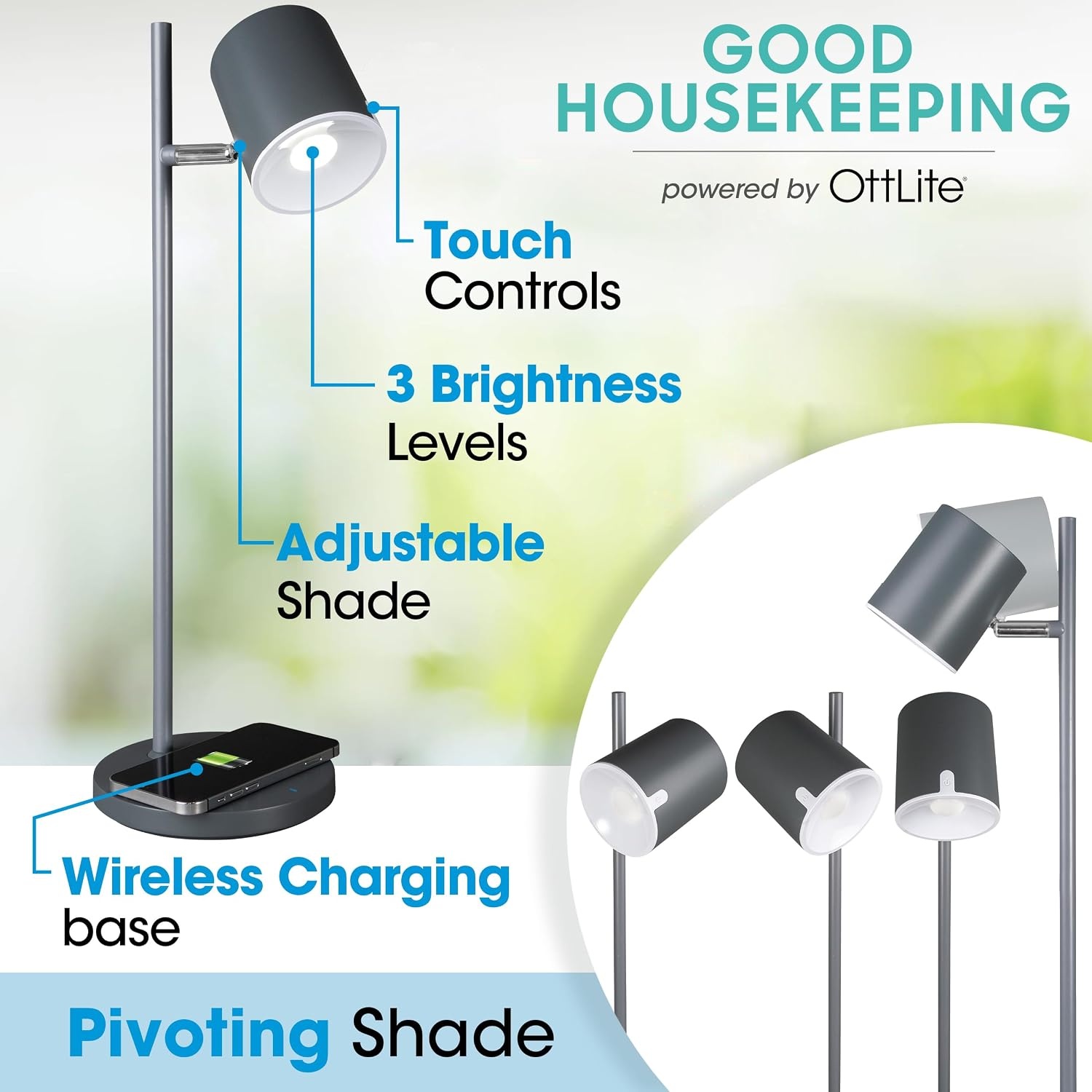 image:imageOttLite LED Desk Lamp with Wireless Charger Good Housekeeping Modern Book Light Reading Light Adjustable Dimmable Designed to Reduce Eyestrain Great Desk Lamps for Home Office