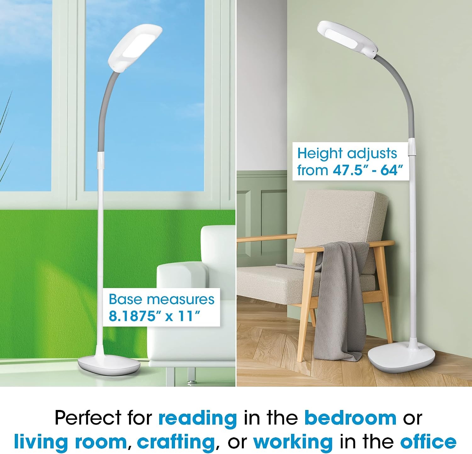 image:imageOttLite LED Floor Lamp Adjustable Height with ClearSun LED Technology Touch Controls amp 3 Brightness Settings Natural Lighting Craft Daylight Floor Lamp for Living Room Bedroom Dorms amp Reading