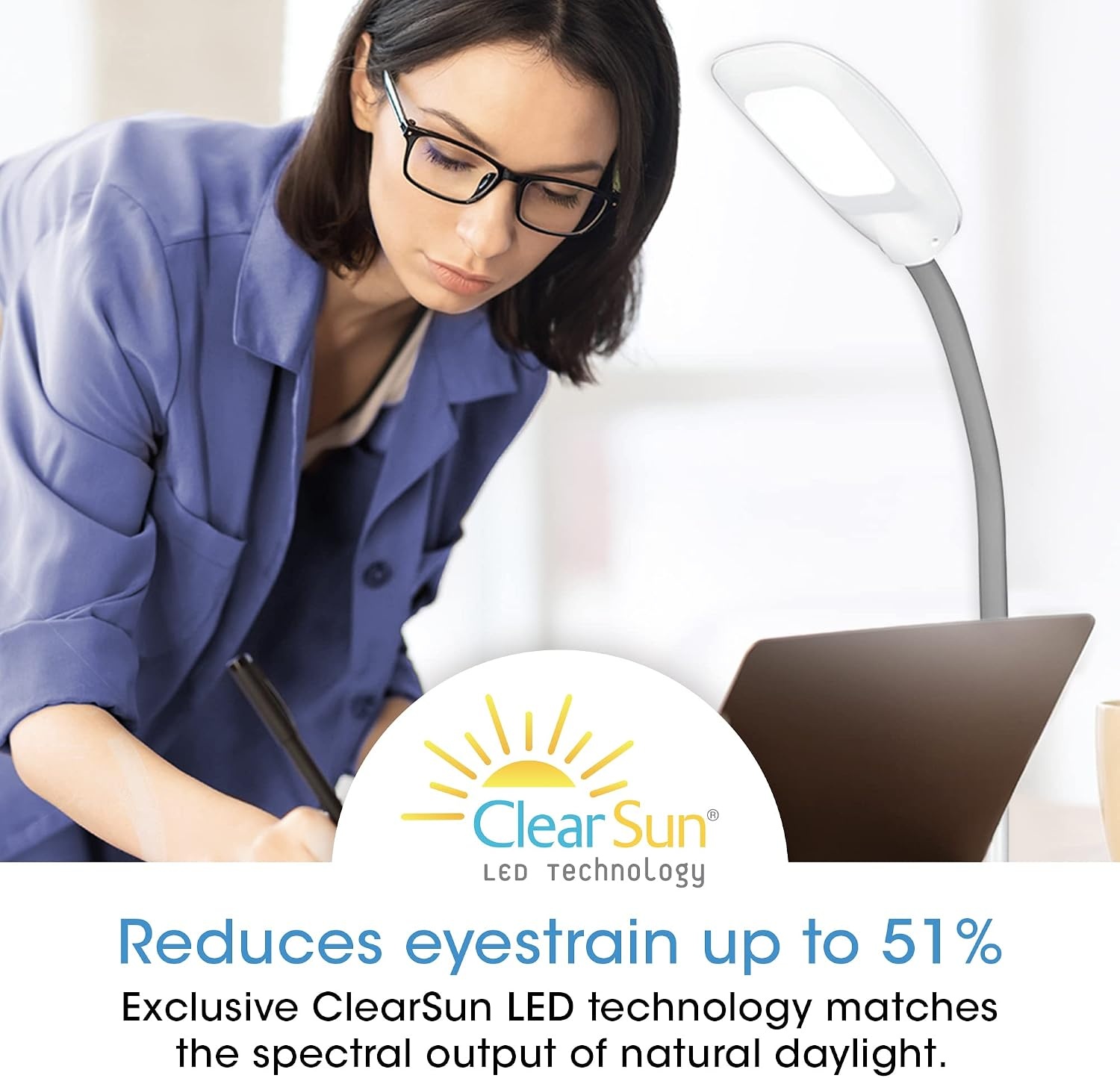 image:imageOttLite LED Floor Lamp Adjustable Height with ClearSun LED Technology Touch Controls amp 3 Brightness Settings Natural Lighting Craft Daylight Floor Lamp for Living Room Bedroom Dorms amp Reading