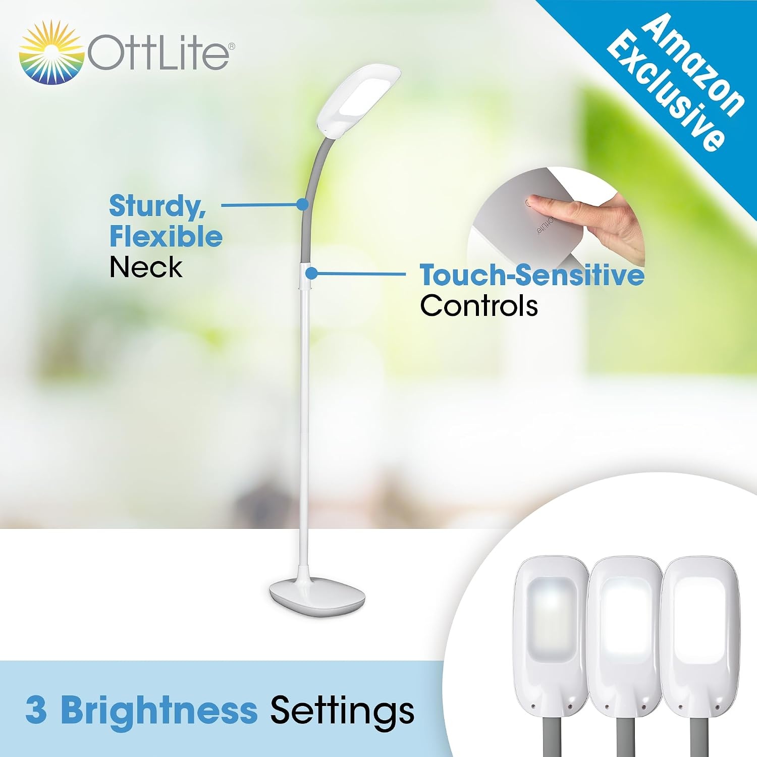 image:imageOttLite LED Floor Lamp Adjustable Height with ClearSun LED Technology Touch Controls amp 3 Brightness Settings Natural Lighting Craft Daylight Floor Lamp for Living Room Bedroom Dorms amp Reading