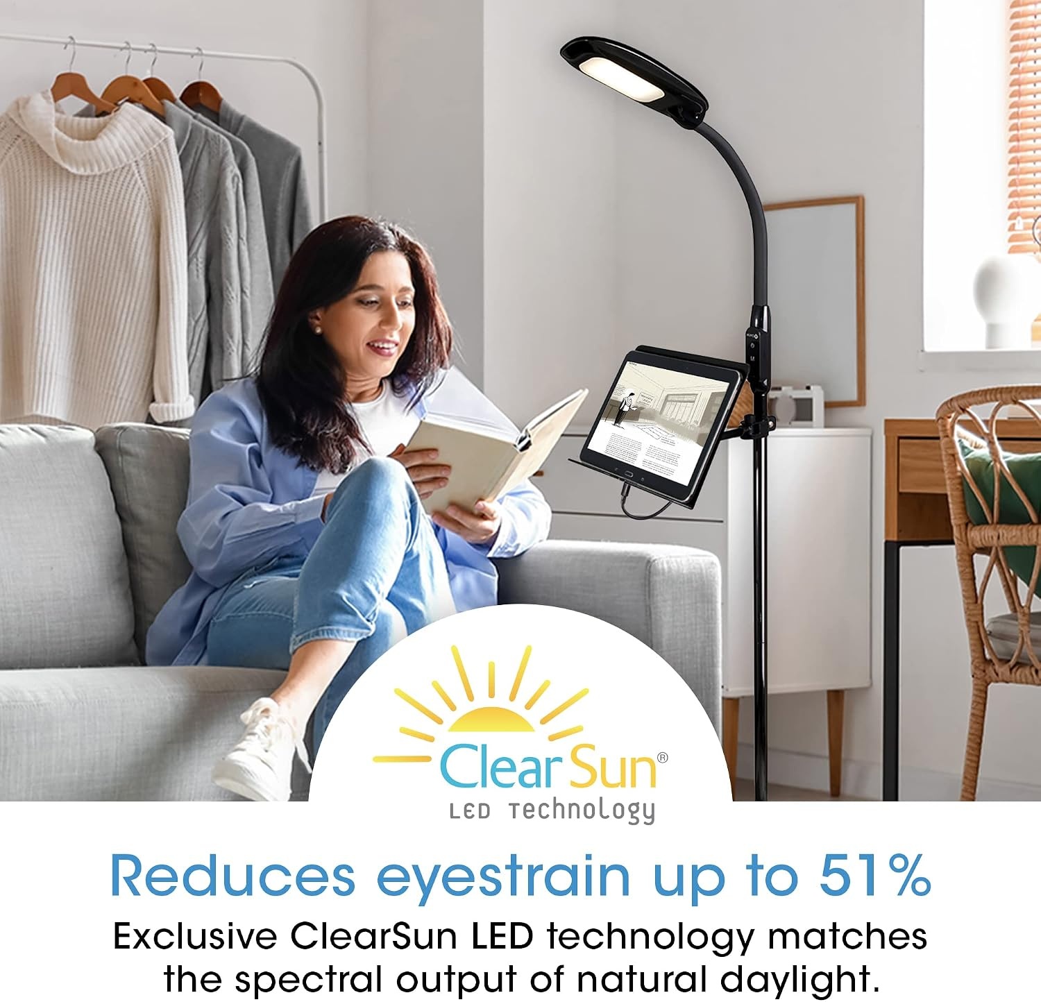 image:imageOttLite LED Floor Lamp with USB Charging Port amp Tablet Stand ClearSun LED Technology 4 Brightness Settings amp 3 Color Temperature Modes Touch Activated Controls for Home Reading amp DormsBlack