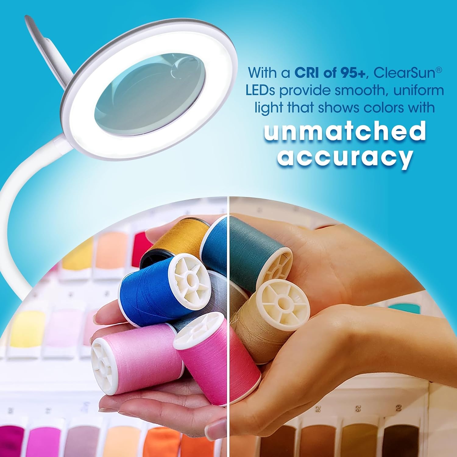 image:imageOttLite LED Lamp Clip On Magnifying Glass with Light Optical Grade Magnification Adjustable Arm ClearSun LED Technology for Crafting amp Needlework Great Desk Lamp Book Light Reading LampWhite