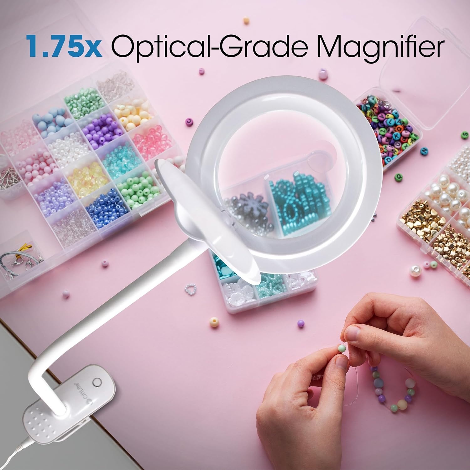 image:imageOttLite LED Lamp Clip On Magnifying Glass with Light Optical Grade Magnification Adjustable Arm ClearSun LED Technology for Crafting amp Needlework Great Desk Lamp Book Light Reading LampWhite