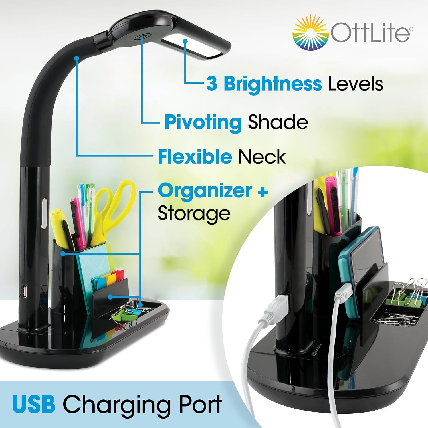 image:imageOttLite LED Pivoting Bankers Lamp with USB Charging Port