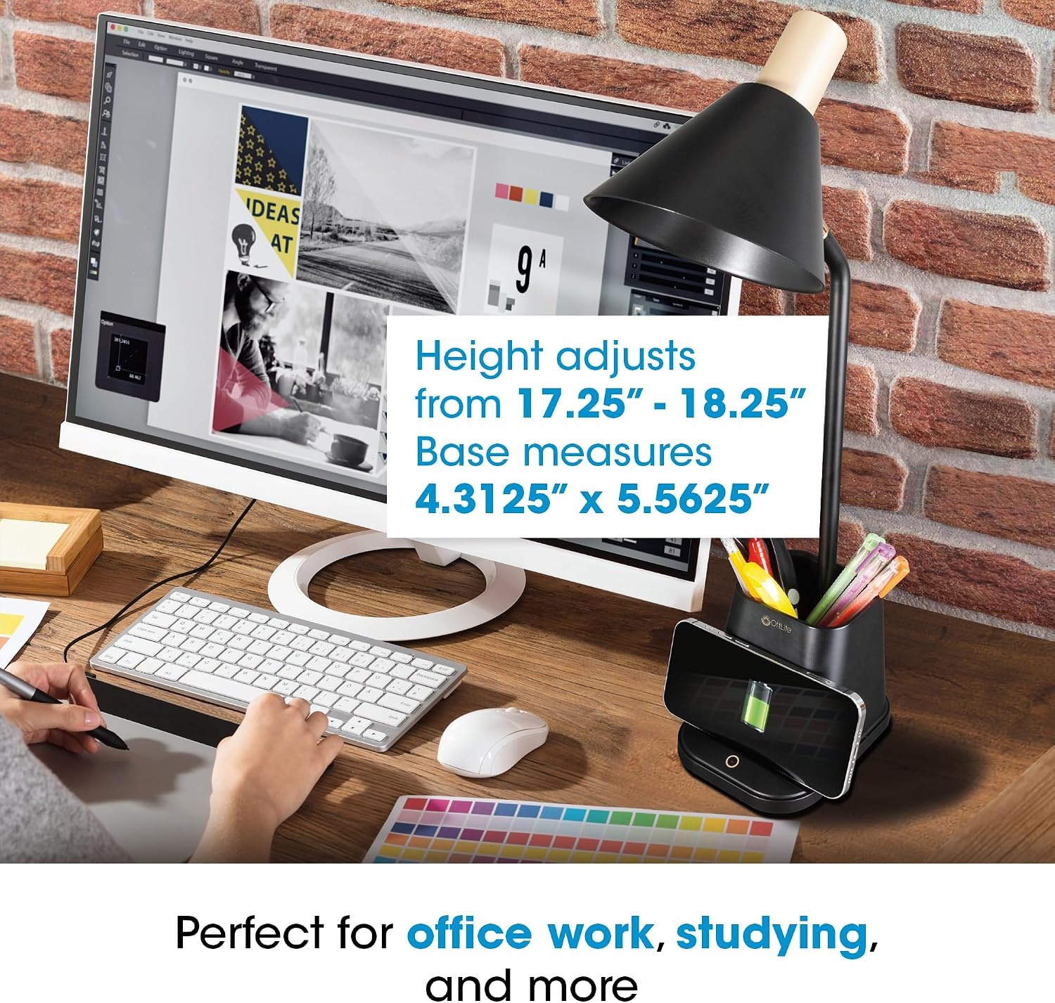 image:imageOttLite Merge LED Desk Lamp with Wireless Charging ClearSun LED Technology 3 Brightness Settings amp Color Temperature Modes with Touch Activated Controls Includes Storage Area for Desk Supplies