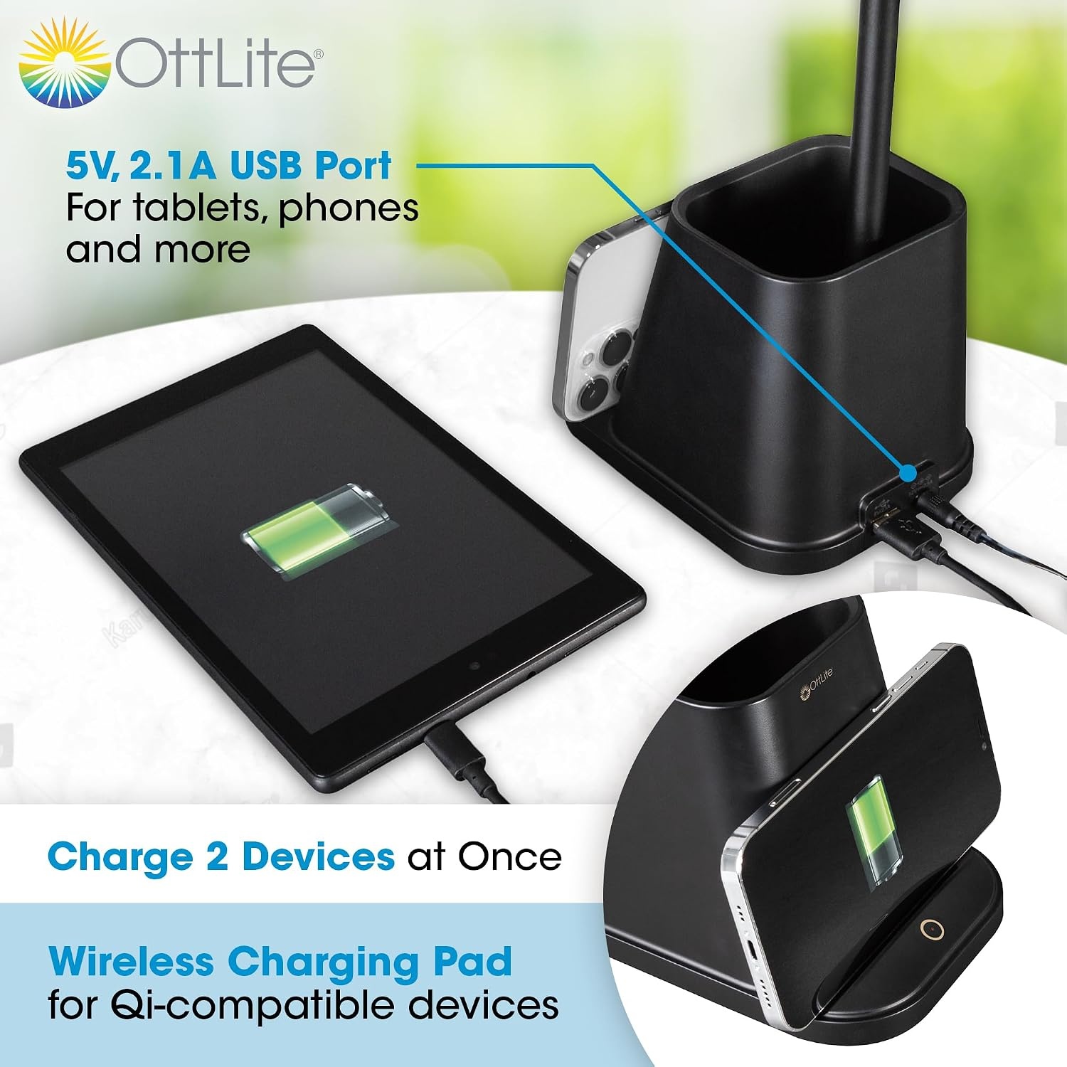 image:imageOttLite Merge LED Desk Lamp with Wireless Charging ClearSun LED Technology 3 Brightness Settings amp Color Temperature Modes with Touch Activated Controls Includes Storage Area for Desk Supplies