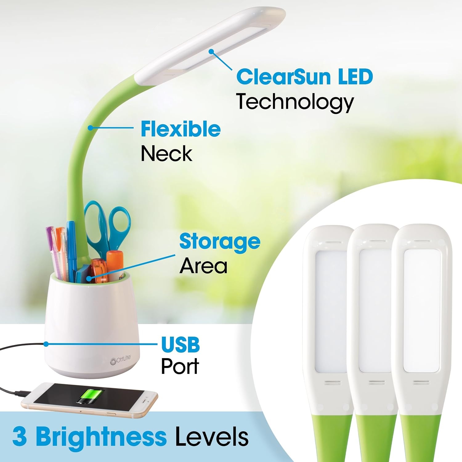 image:imageOttLite Organize LED Desk Lamp with USB Charging Port Adjustable Desk Light with StorageMulticolored