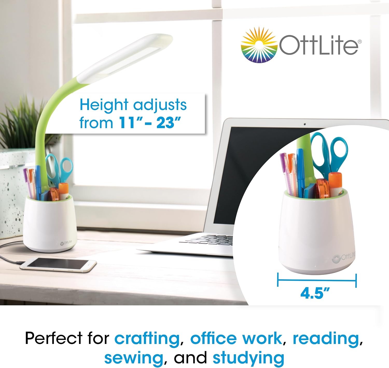 image:imageOttLite Organize LED Desk Lamp with USB Charging Port Adjustable Desk Light with StorageMulticolored